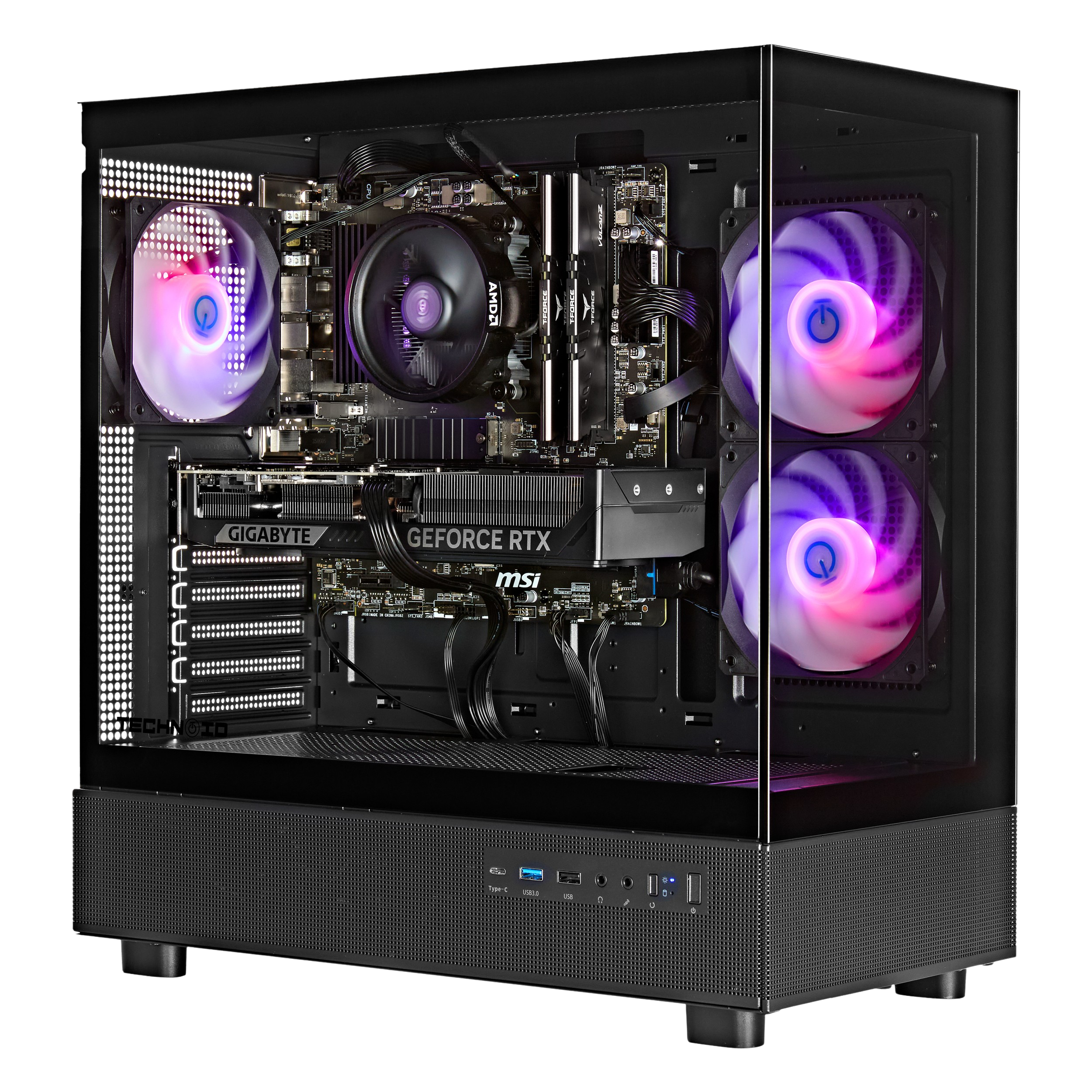 TECHNOID Glass GAMING PC (RTX 5050 - Ryzen 5 - 16GB RAM - 500GB SSD - WIN 11 P- Wifi - 3 Years Warranty - Black)