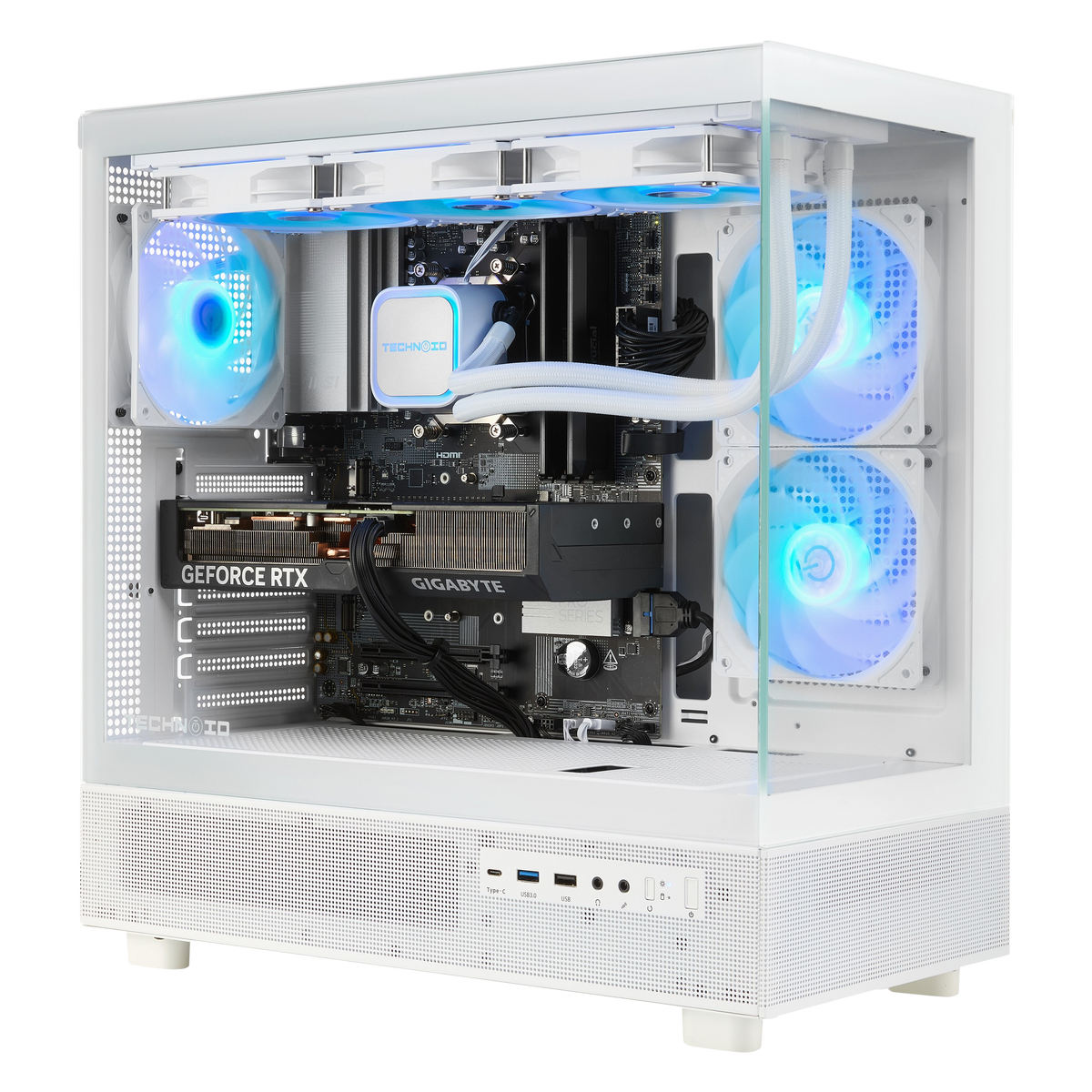 TECHNOID Glass Gaming PC - GeForce RTX 5070 - AMD Ryzen 7 7800X3D - 32GB DDR5 - 2TB SSD - Win 11 PRO - AI Ready - VR Compatible - Wifi Bluetooth