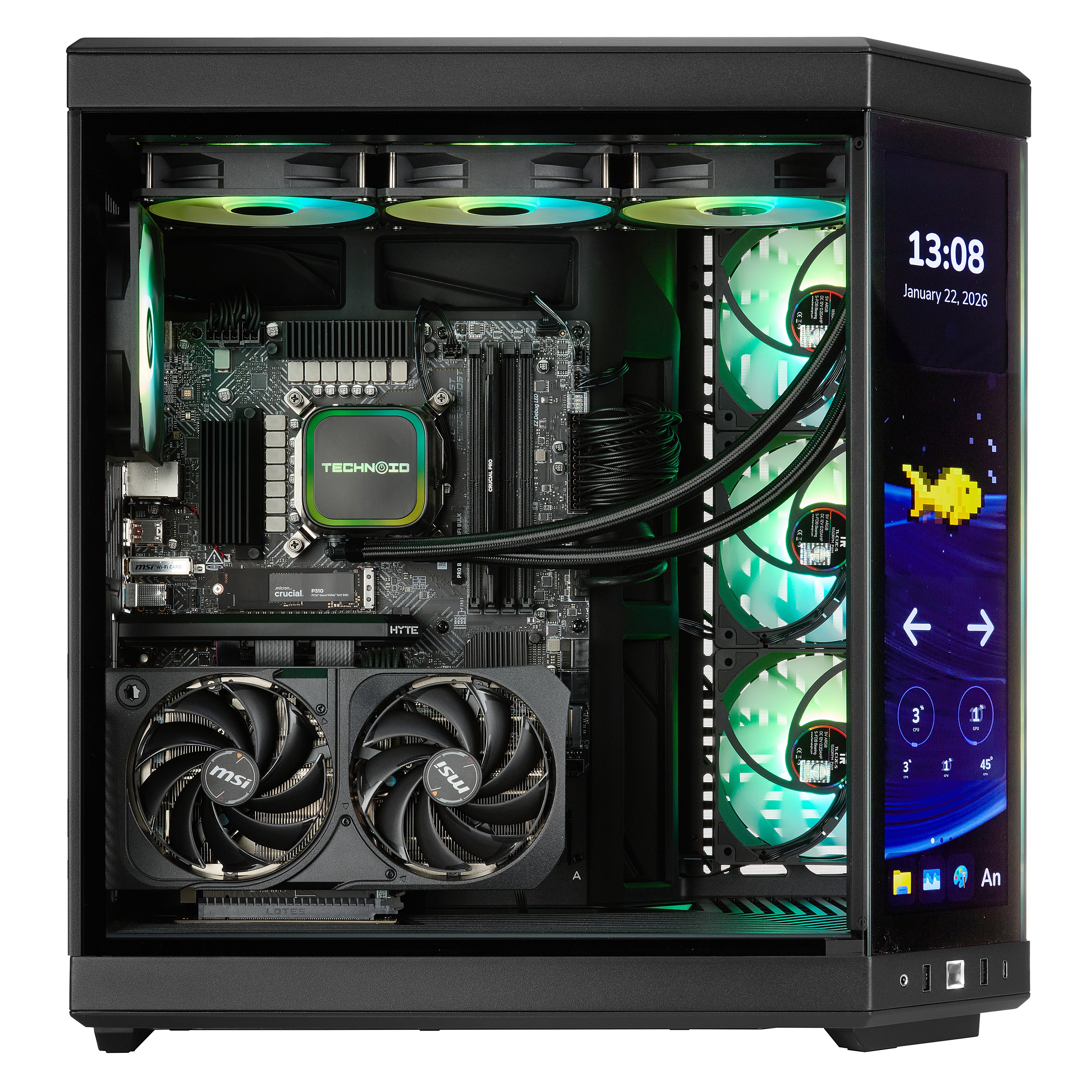 TECHNOID Limited Edition Gaming PC - AMD Ryzen 7 9800X3D, 64GB Ram, 2TB SSD, RTX 5080 , Windows 11 Pro, HYTE Y70 Touch infinite, Black