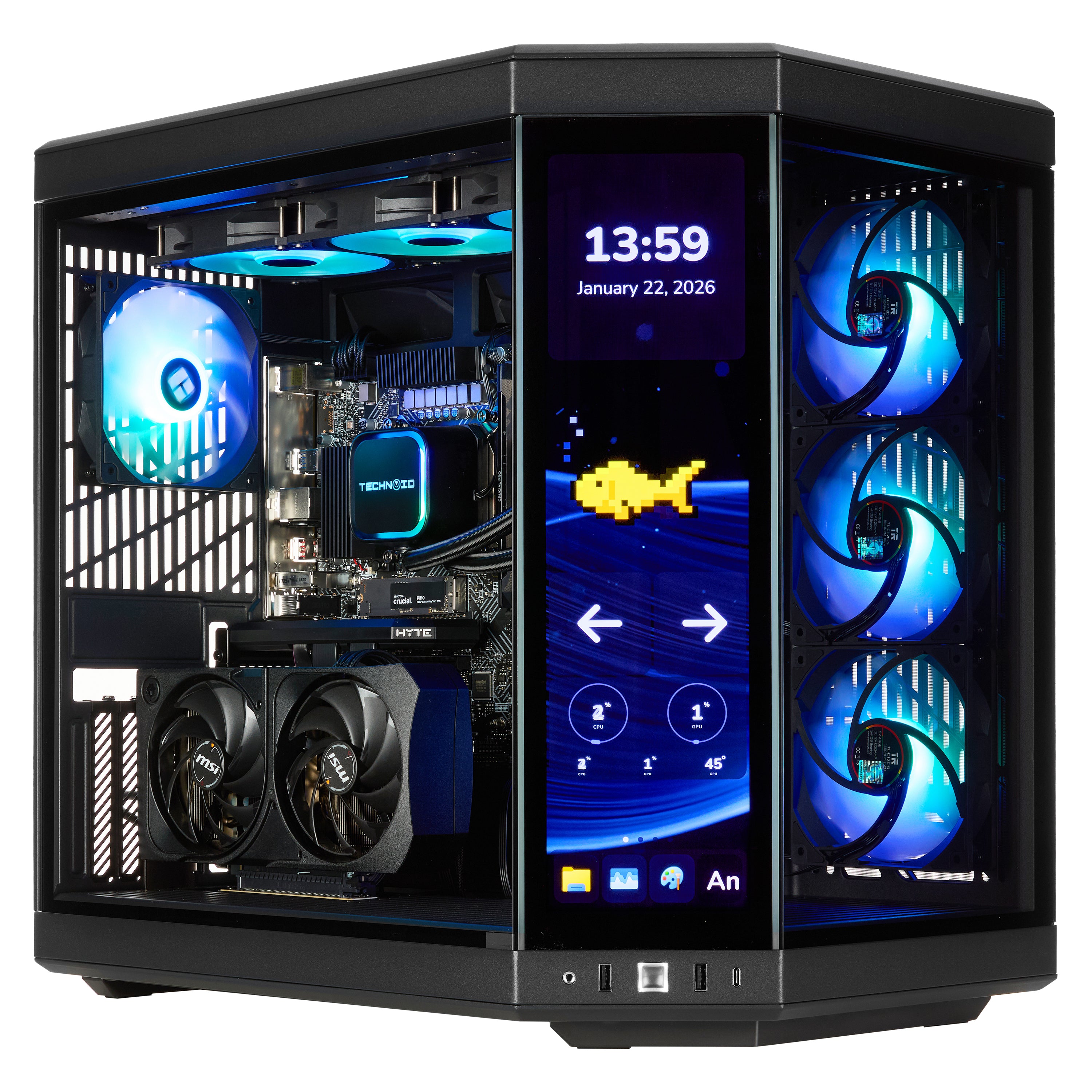 TECHNOID Limited Edition Gaming PC - AMD Ryzen 7 9800X3D, 64GB Ram, 2TB SSD, RTX 5080 , Windows 11 Pro, HYTE Y70 Touch infinite, Black