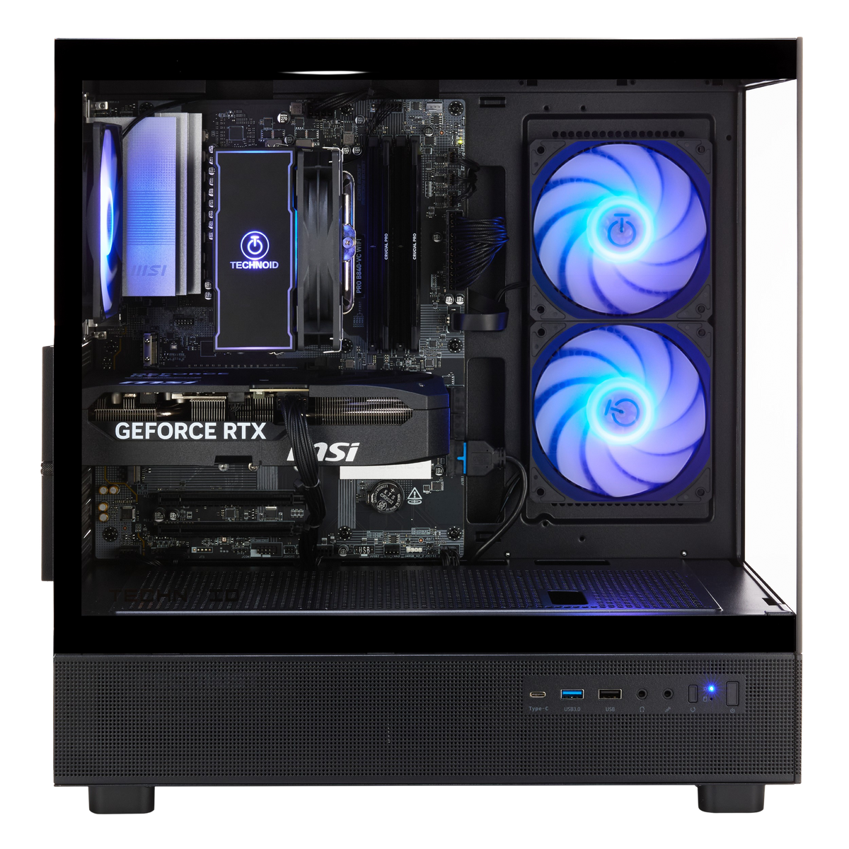 TECHNOID Glass Gaming PC - Nvidia GeForce RTX 5070 TI - AMD Ryzen 7 - 32GB Ram - 1TB SSD - Win 11 H - AI Ready - VR Compatible - Black