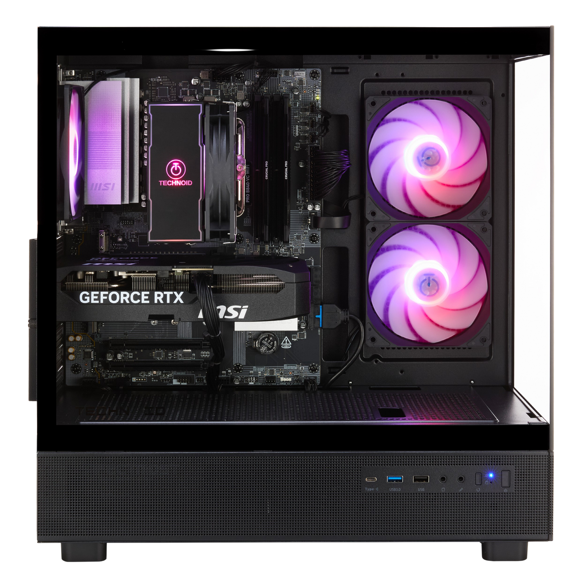 TECHNOID Glass Gaming PC - Nvidia GeForce RTX 5070 TI - AMD Ryzen 7 - 32GB Ram - 1TB SSD - Win 11 H - AI Ready - VR Compatible - Black