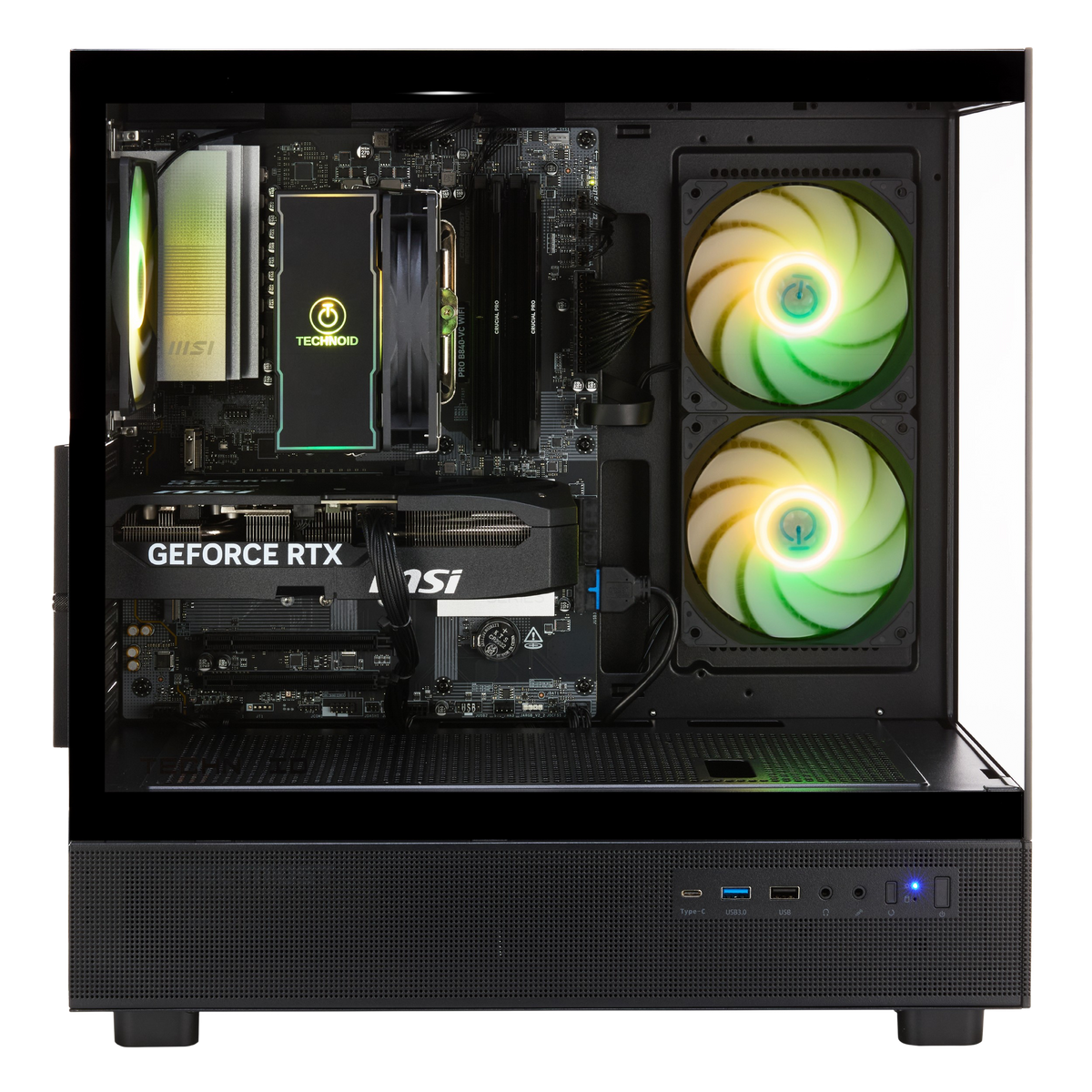 TECHNOID Glass Gaming PC - GeForce RTX 5080 - AMD Ryzen 7 9800X3D - 64GB DDR5 - 2TB SSD - Win 11 PRO - AI Ready - 850w 80 Plus Gold PSU - VR Compatible - Black