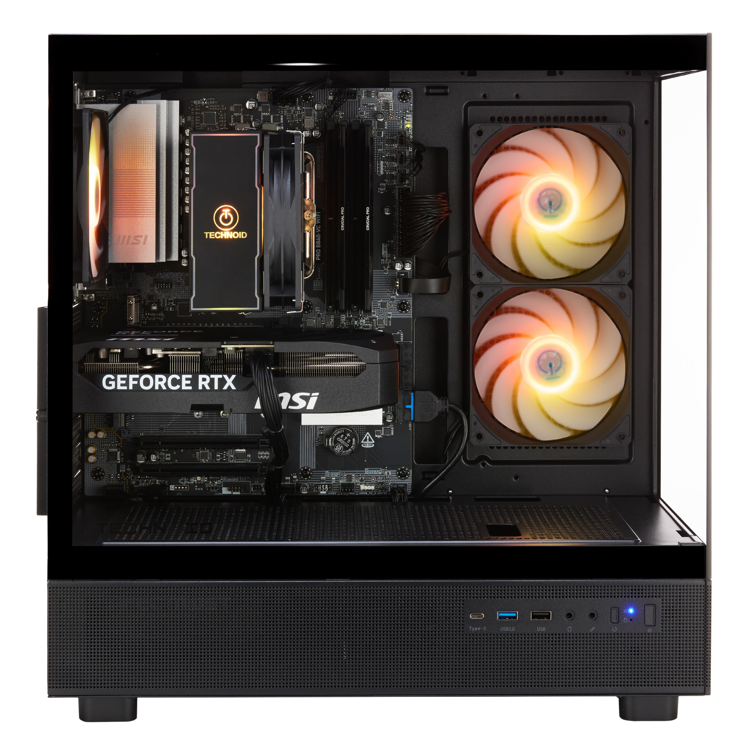TECHNOID Glass Gaming PC - GeForce RTX 5060 - AMD Ryzen 5 9600X - 32GB DDR5 - 2TB SSD - Win 11 H - AI Ready - VR Compatible - Black