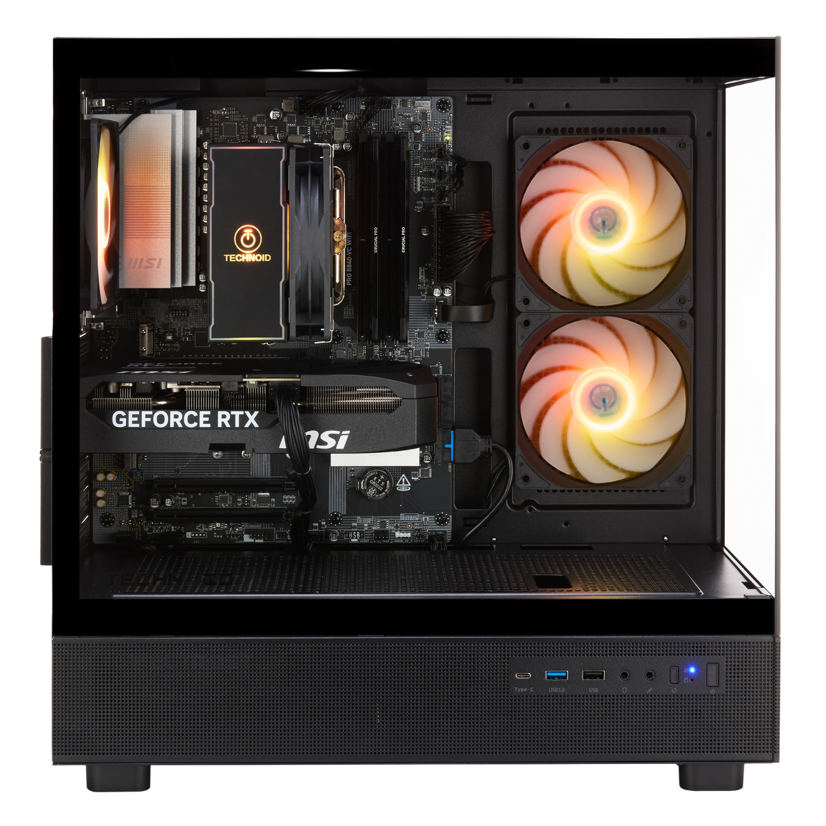 TECHNOID Glass Gaming PC - Nvidia GeForce RTX 5070 TI - AMD Ryzen 7 - 32GB Ram - 1TB SSD - Win 11 H - AI Ready - VR Compatible - Black