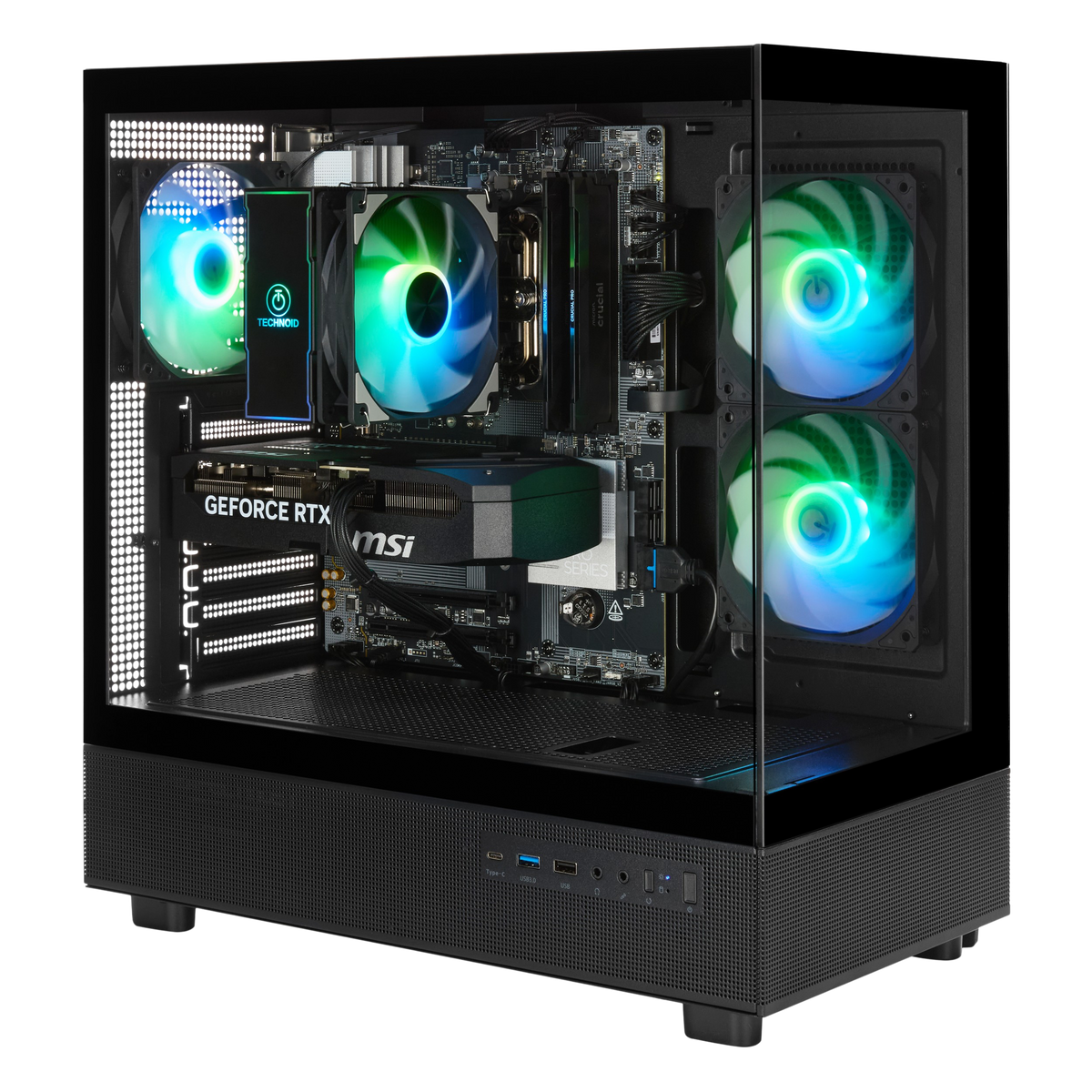 TECHNOID Glass Gaming PC - Nvidia GeForce RTX 5070 TI - AMD Ryzen 7 - 32GB Ram - 1TB SSD - Win 11 H - AI Ready - VR Compatible - Black