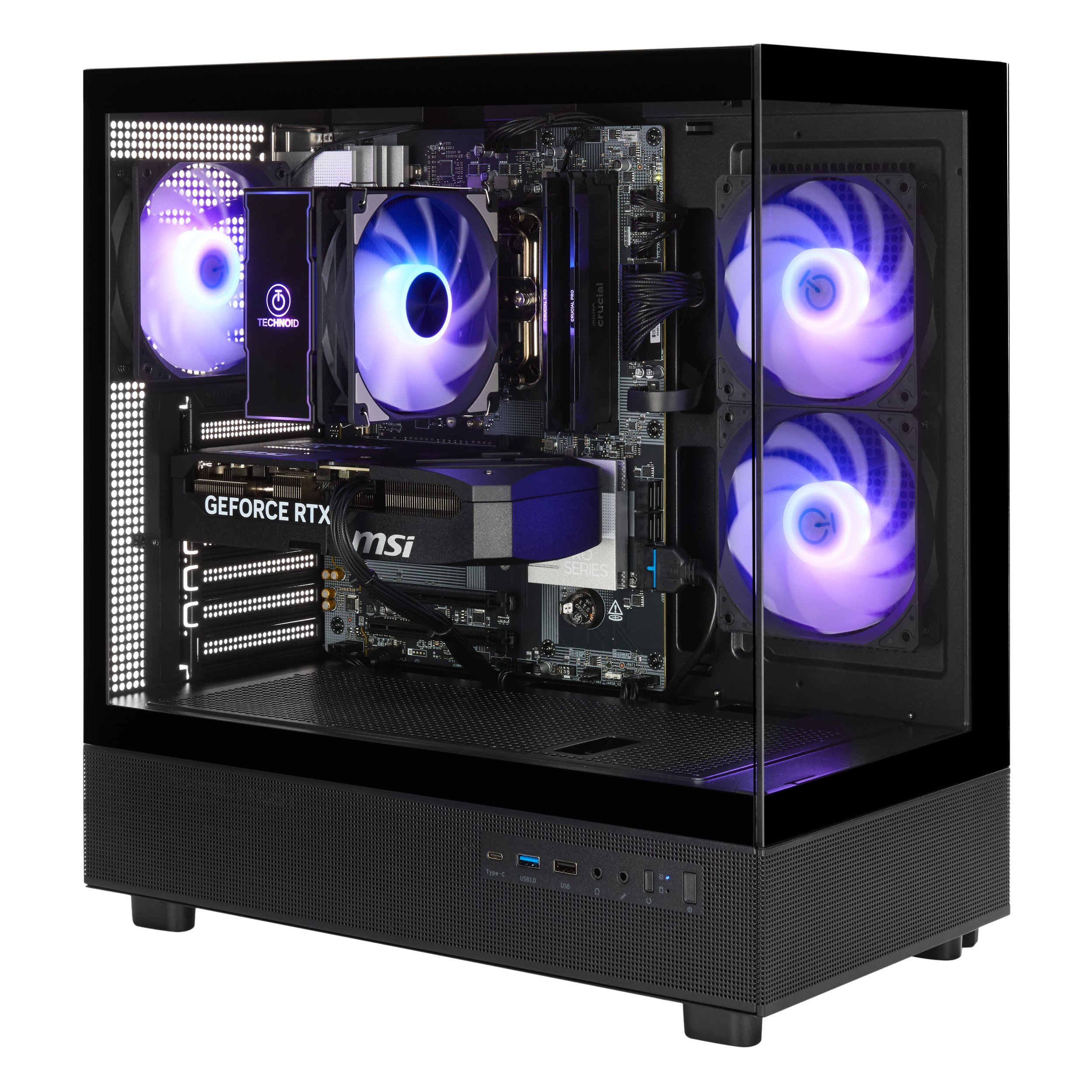 TECHNOID Glass Gaming PC - GeForce RTX 5060 - AMD Ryzen 5 9600X - 32GB DDR5 - 2TB SSD - Win 11 H - AI Ready - VR Compatible - Black