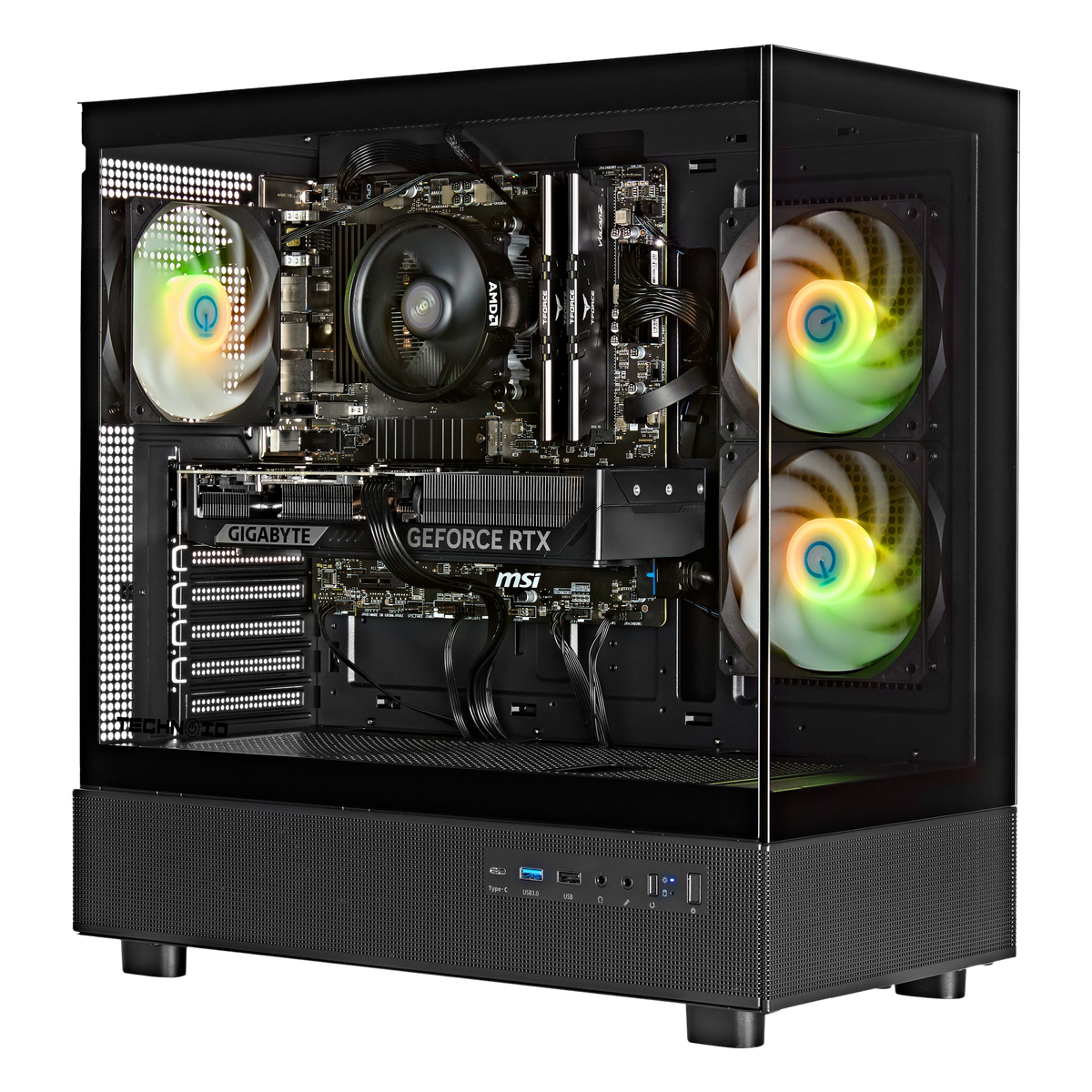 TECHNOID Glass GAMING PC (RTX 5050 - Ryzen 5 - 32GB RAM - 1TB SSD - WIN 11 H - Wifi - 3 Years Warranty - Black)
