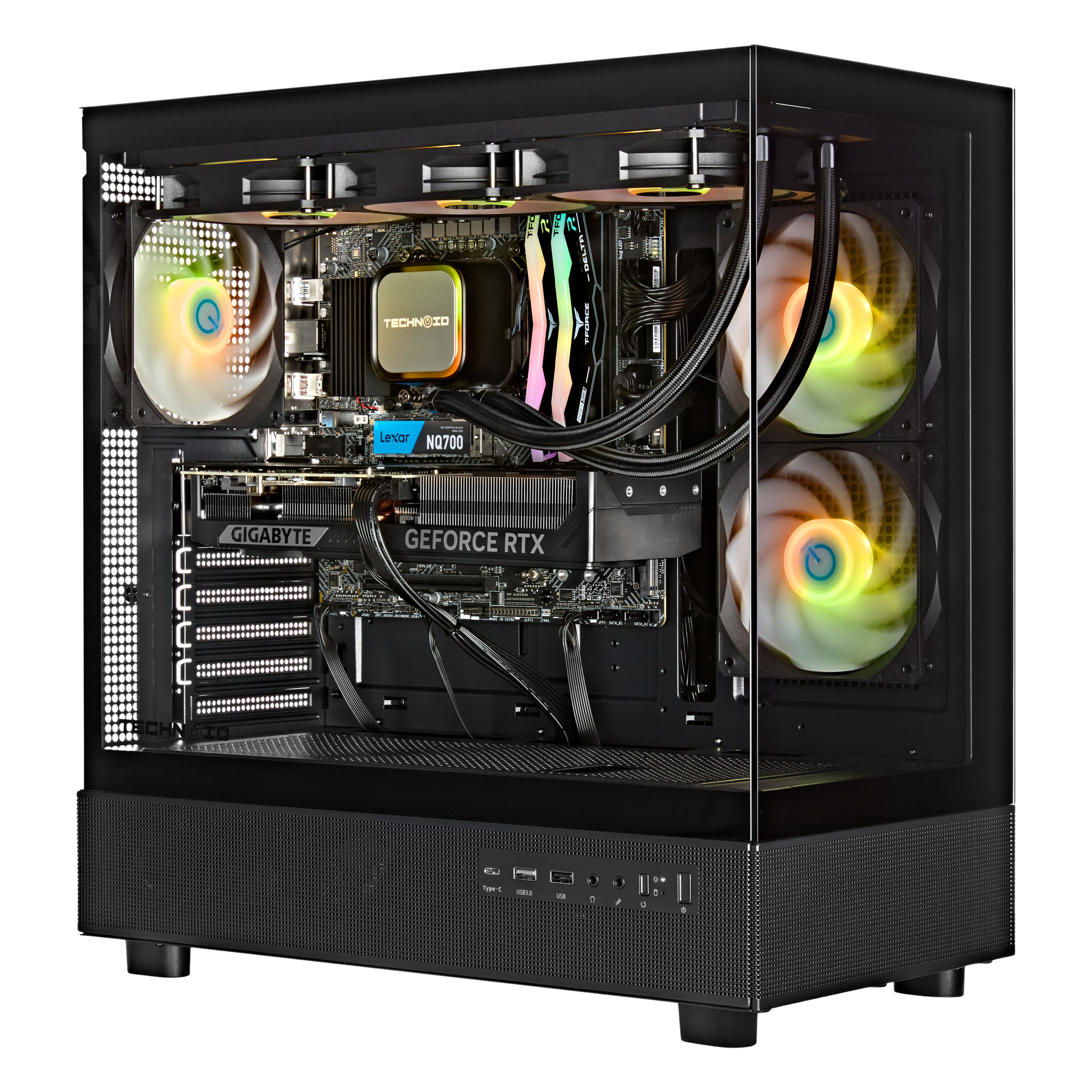 TECHNOID Glass Gaming PC - GeForce RTX 5080 - AMD Ryzen 9 9950X3D - 64GB DDR5 - 2TB SSD - Win 11 PRO - AI Ready - 850w 80 Plus Gold PSU - VR Compatible - Black