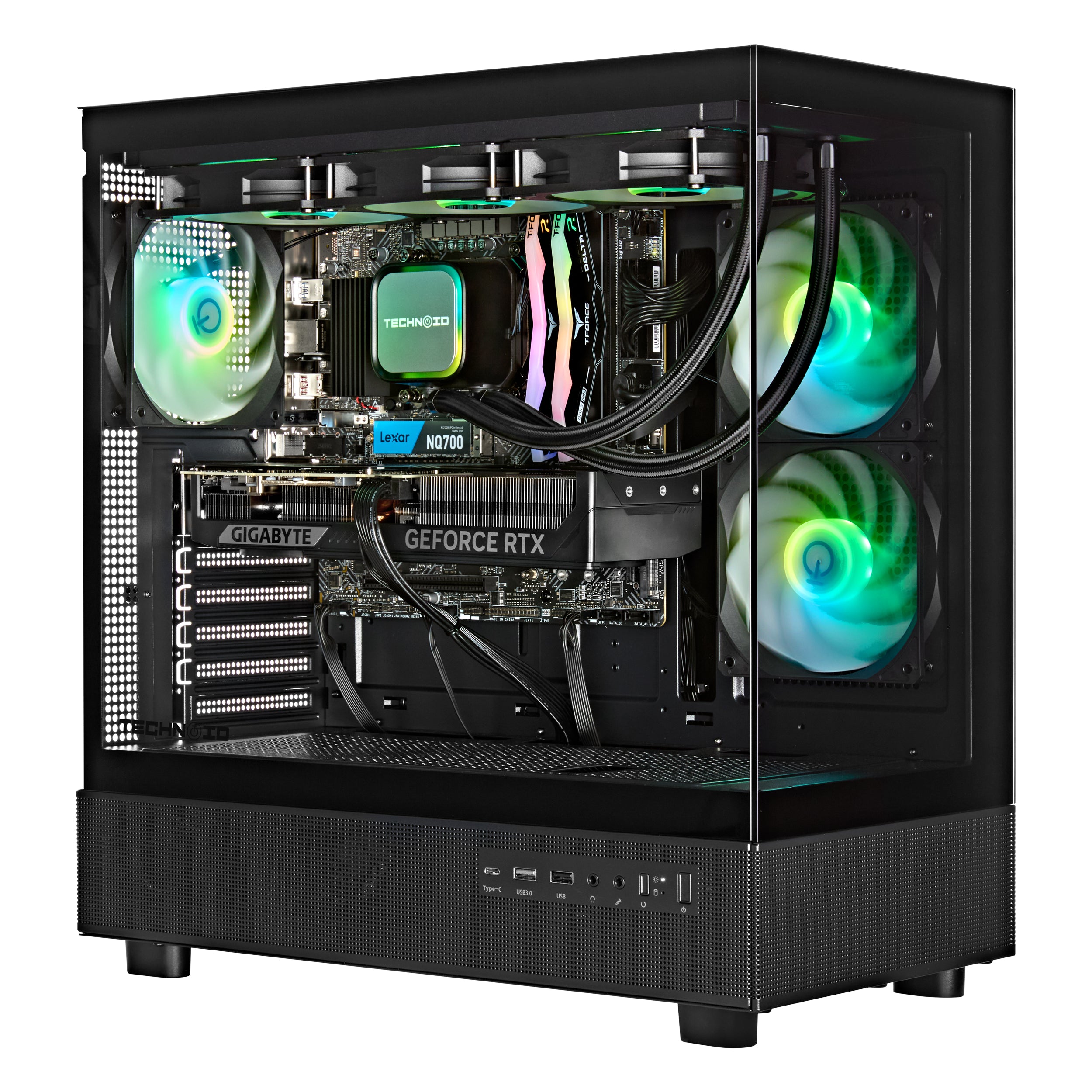 TECHNOID Glass Gaming PC - GeForce RTX 5070 Ti - AMD Ryzen 7 7800X3D - 32GB DDR5 - 2TB SSD - Win 11 PRO - AI Ready - VR Compatible - Wifi Bluetooth - Black