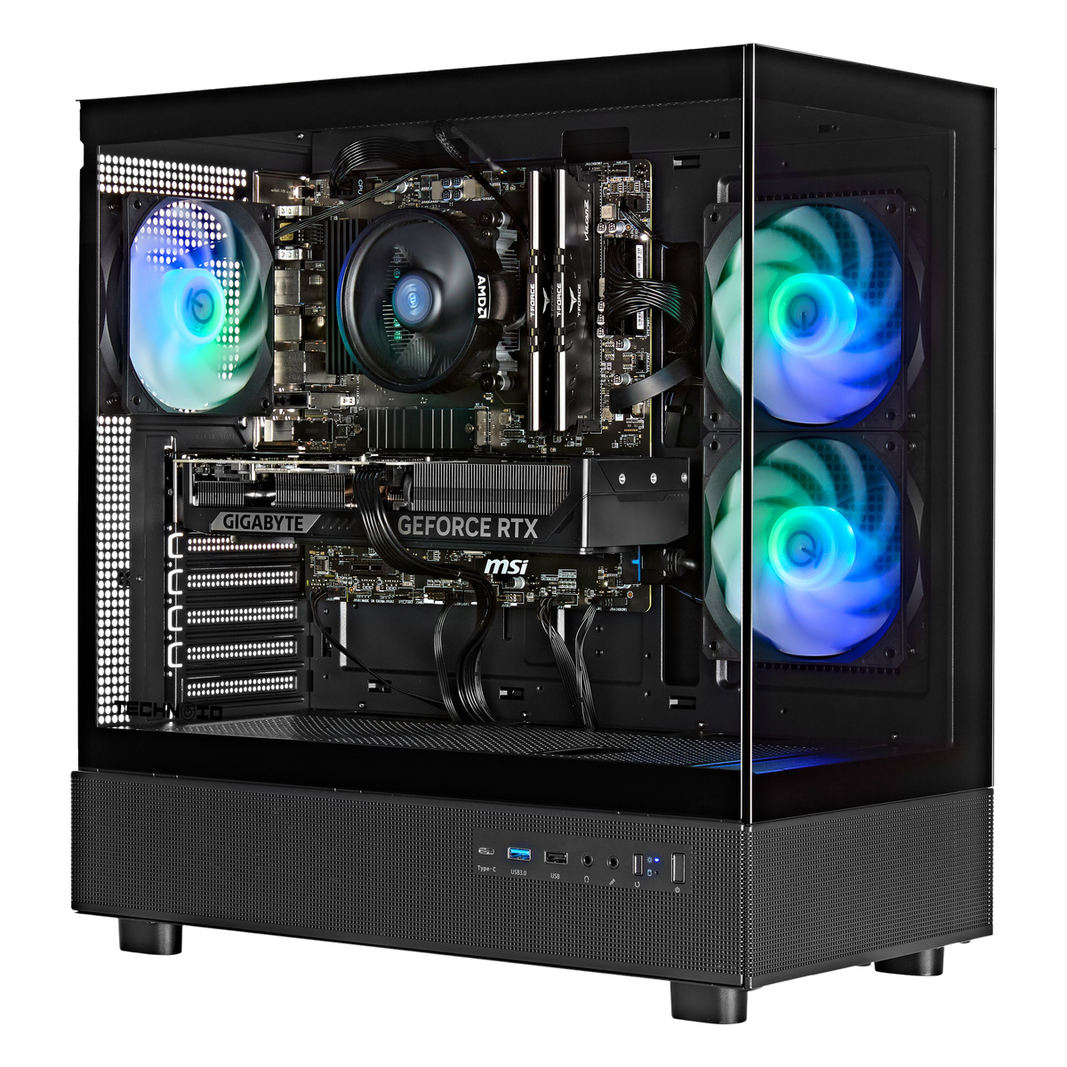 TECHNOID Glass GAMING PC (RTX 5060 - Ryzen 5 - 16GB RAM - 1TB SSD - WIN 11 P- Wifi - 3 Years Warranty - Black)