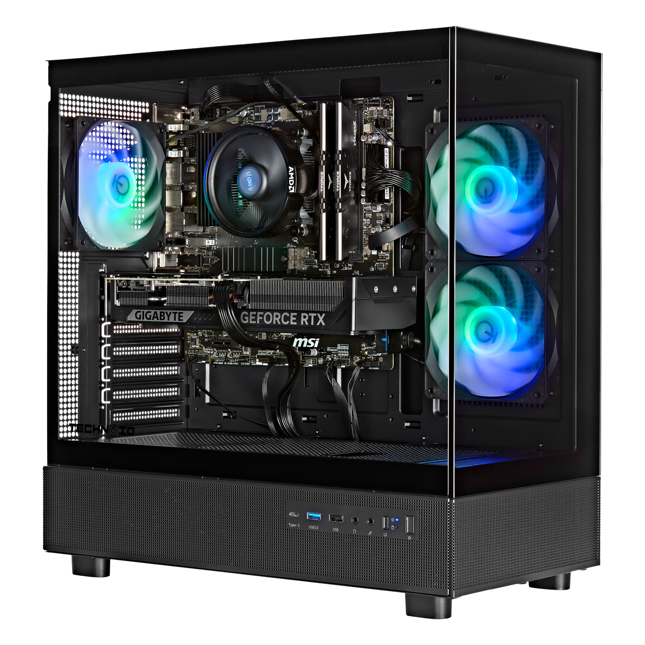 TECHNOID Glass GAMING PC (RTX 5060 - Ryzen 5 - 16GB RAM - 1TB SSD - WIN 11 P- Wifi - 3 Years Warranty - Black)