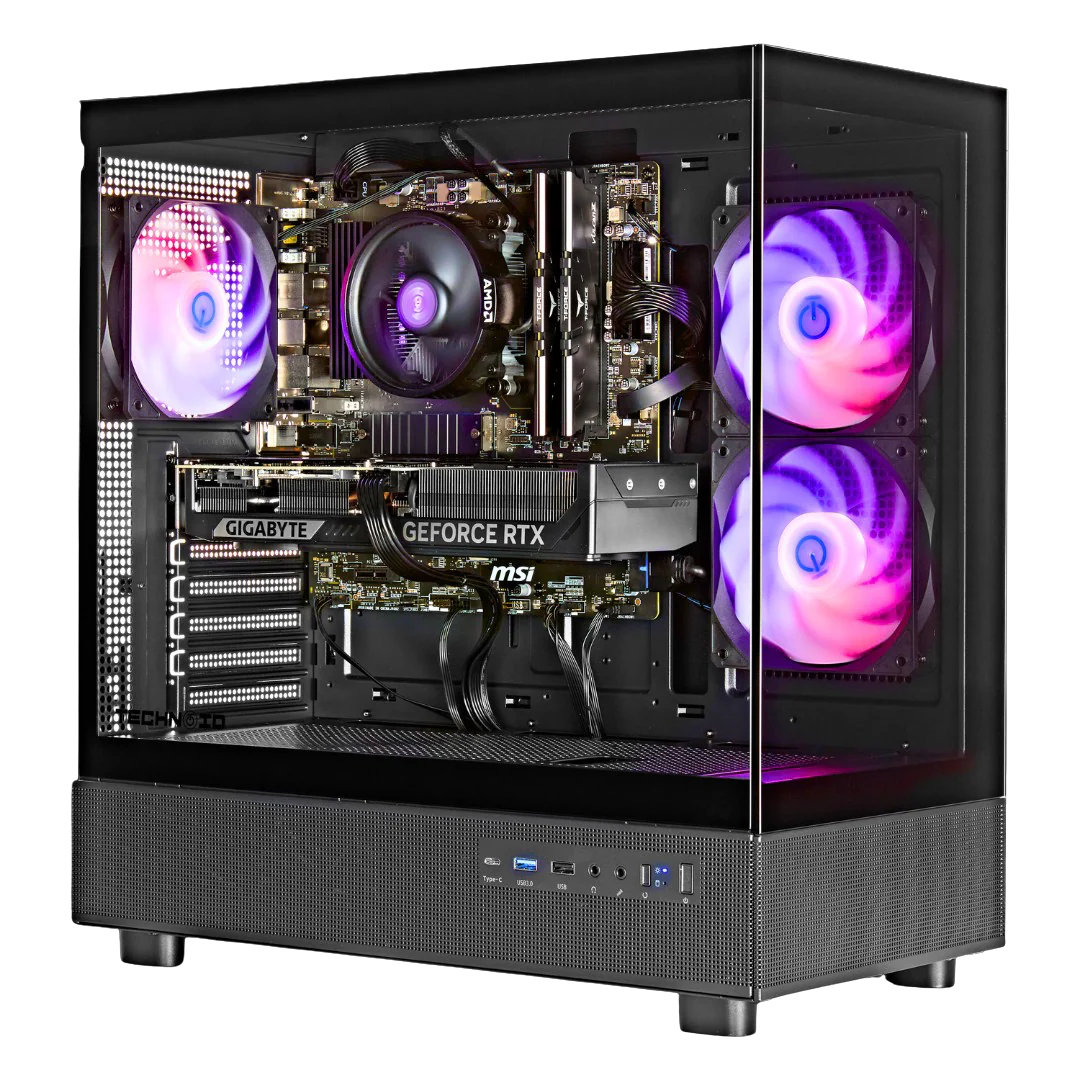 TECHNOID Glass Gaming PC - Nvidia GeForce RTX 5070 TI - AMD Ryzen 7 - 32GB Ram - 1TB SSD - Win 11 H - AI Ready - VR Compatible - Black