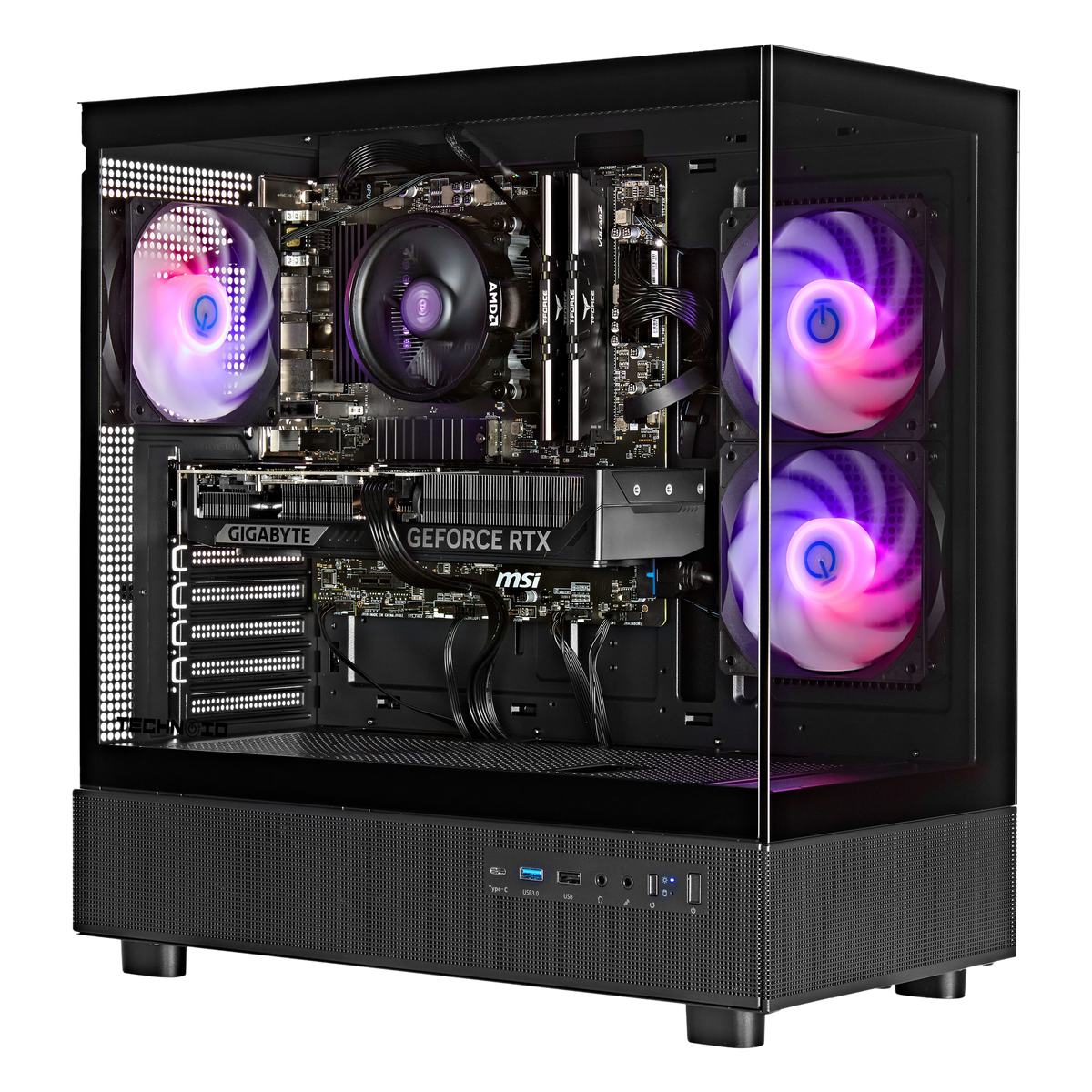 TECHNOID Glass GAMING PC (RTX 5050 - Ryzen 5 - 16GB RAM - 500GB SSD - WIN 11 P- Wifi - 3 Years Warranty - Black)