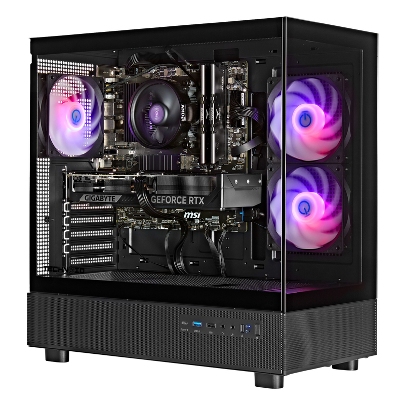 TECHNOID Glass GAMING PC (RTX 5050 - Ryzen 5 - 16GB RAM - 500GB SSD - WIN 11 P- Wifi - 3 Years Warranty - Black)