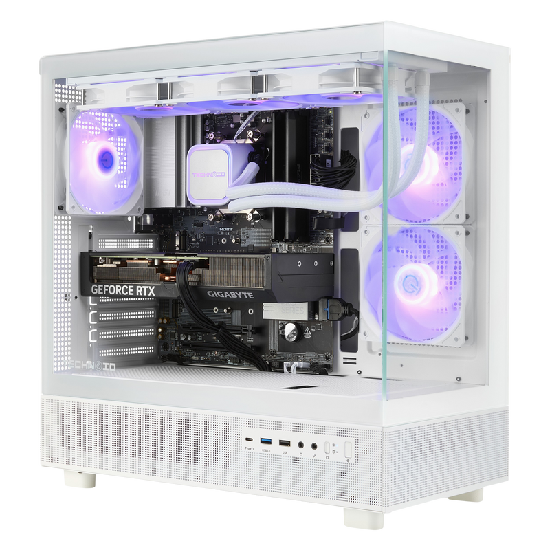 TECHNOID Glass Gaming PC - GeForce RTX 5060 - AMD Ryzen 5 9600X - 32GB DDR5 - 2TB SSD - Win 11 PRO - AI Ready - VR Compatible - Wifi Bluetooth - Liquid Cooled