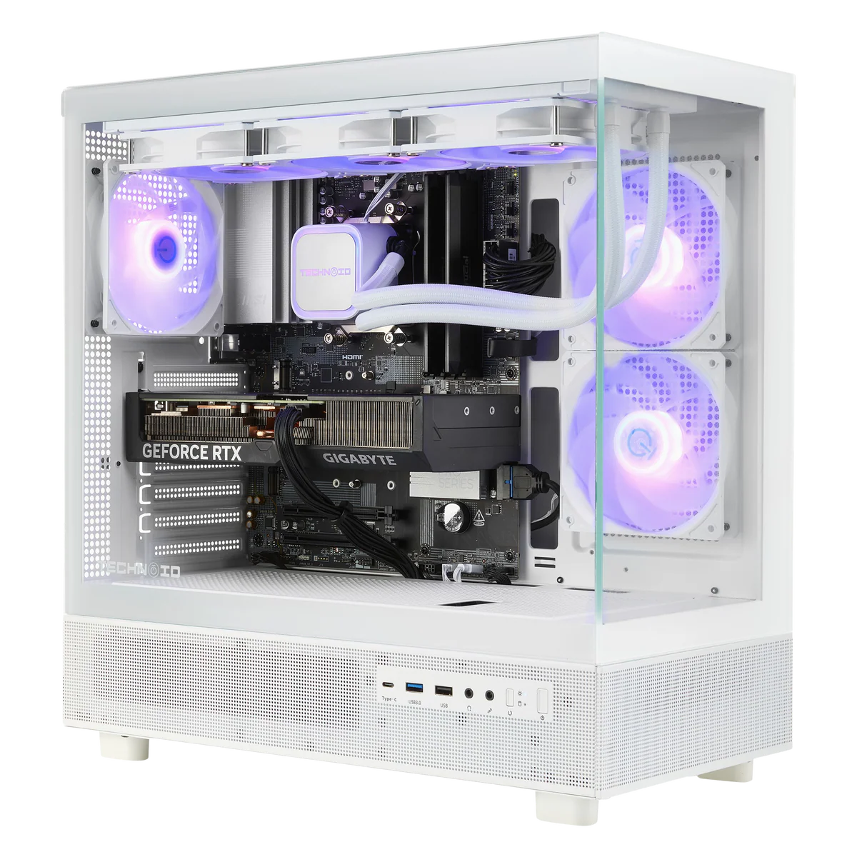 TECHNOID Glass Gaming PC - GeForce RTX 5070 - AMD Ryzen 7 7800X3D - 32GB DDR5 - 2TB SSD - Win 11 PRO - AI Ready - VR Compatible - Wifi Bluetooth