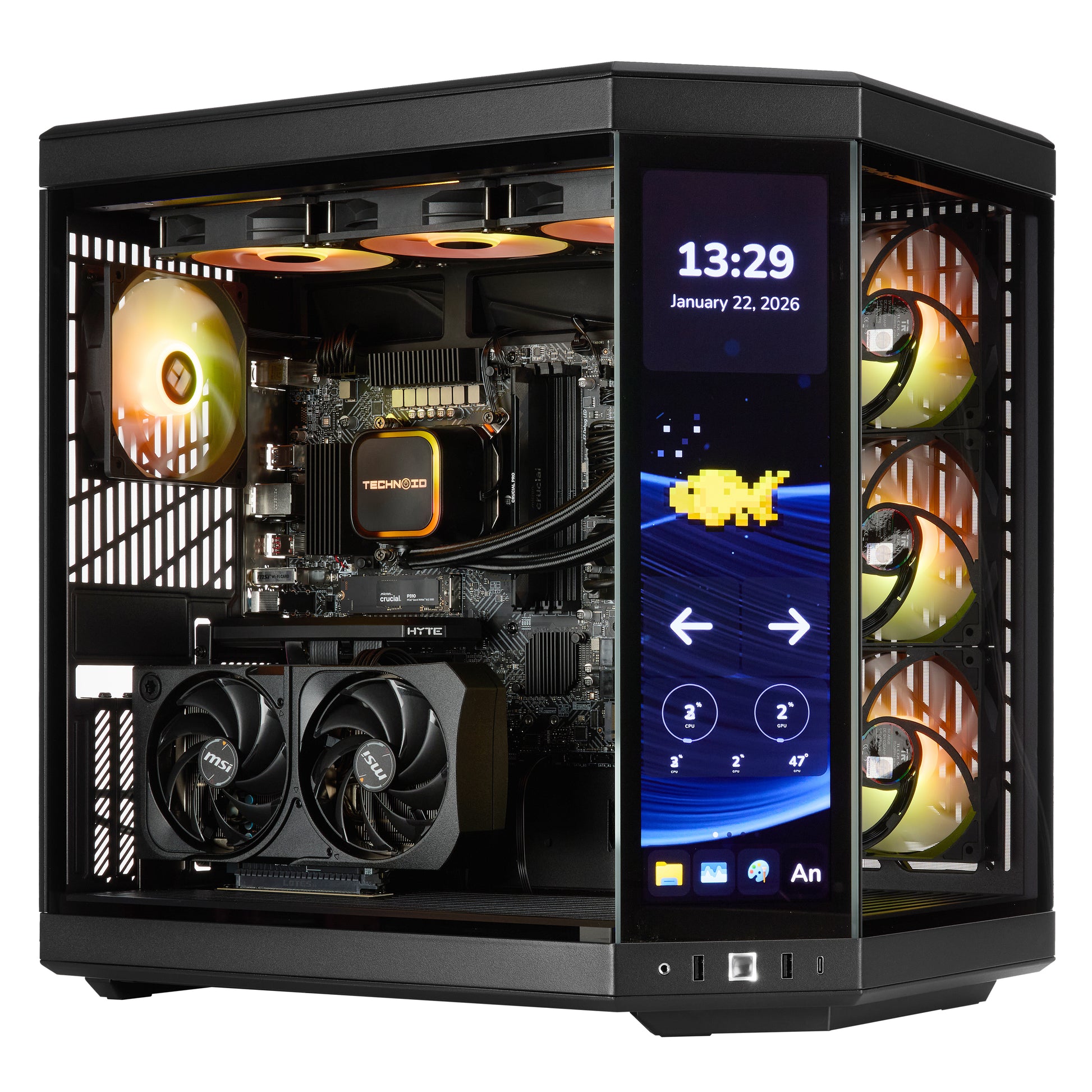 TECHNOID Limited Edition Gaming PC - AMD Ryzen 7 9800X3D, 32GB Ram, 2TB SSD, RTX 5070 Ti , Windows 11 Pro, HYTE Y70 Touch infinite, Black