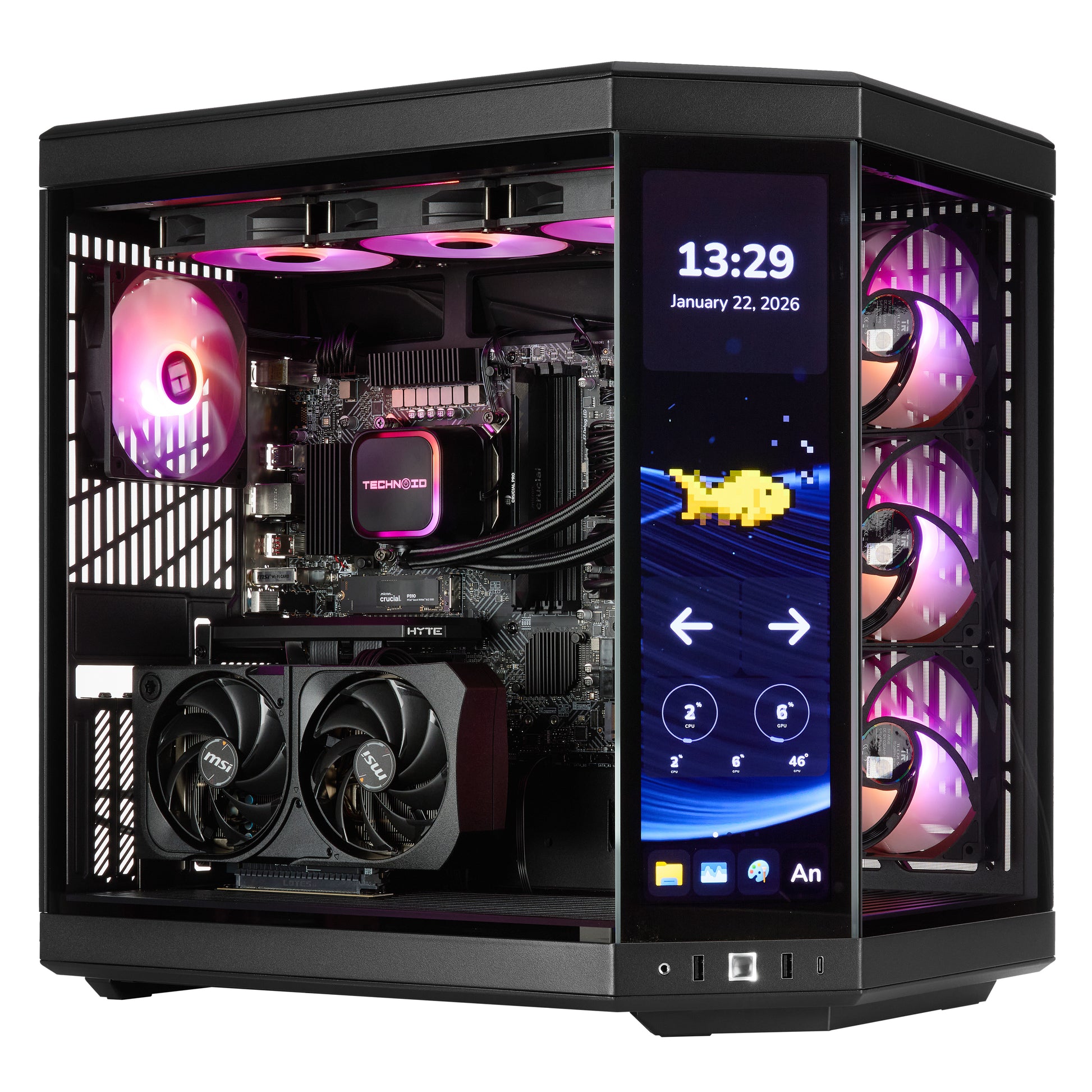 TECHNOID Limited Edition Gaming PC - AMD Ryzen 7 9800X3D, 32GB Ram, 2TB SSD, RTX 5070 Ti , Windows 11 Pro, HYTE Y70 Touch infinite, Black