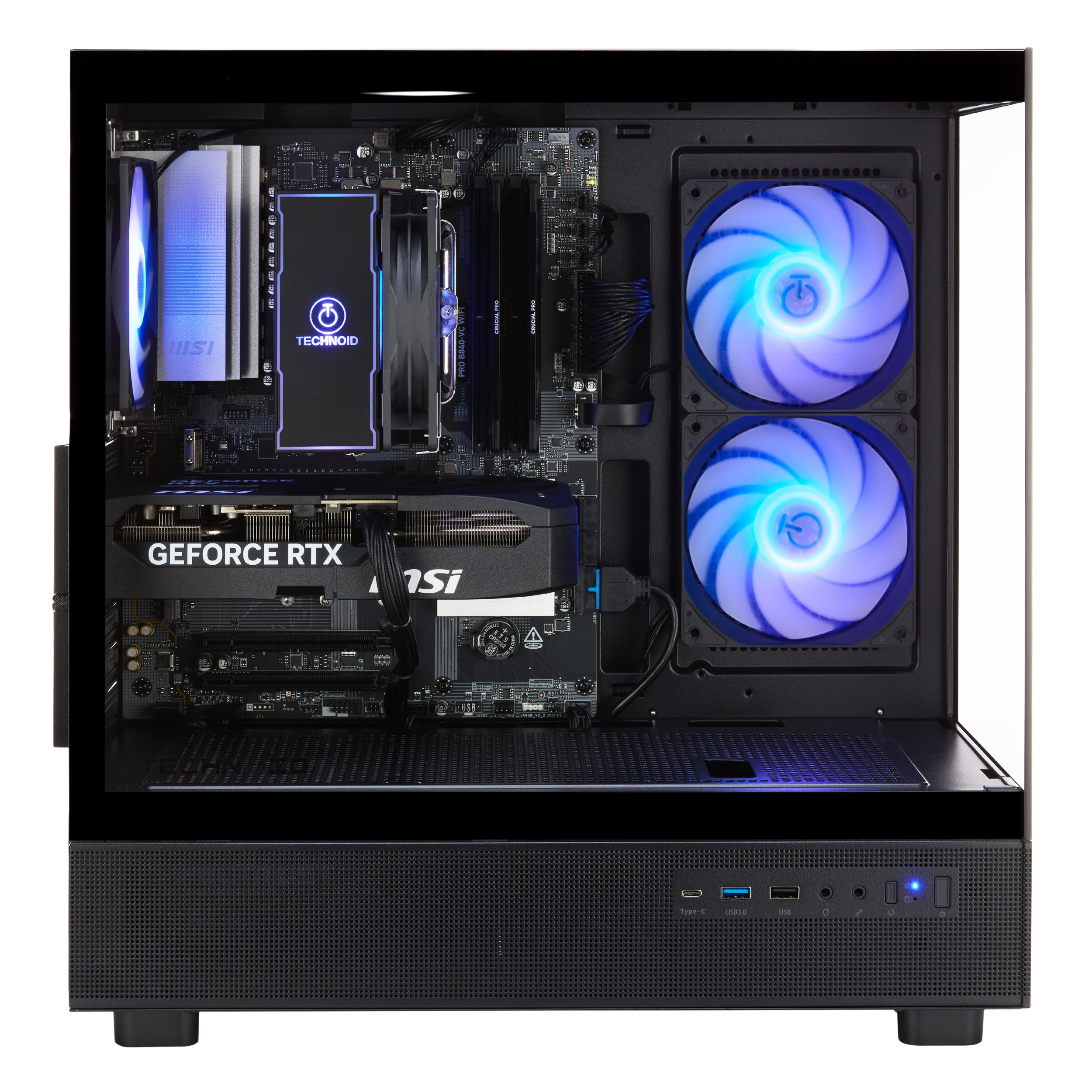TECHNOID Glass Gaming PC - GeForce RTX 5060 - AMD Ryzen 5 9600X - 32GB DDR5 - 2TB SSD - Win 11 H - AI Ready - VR Compatible - Black