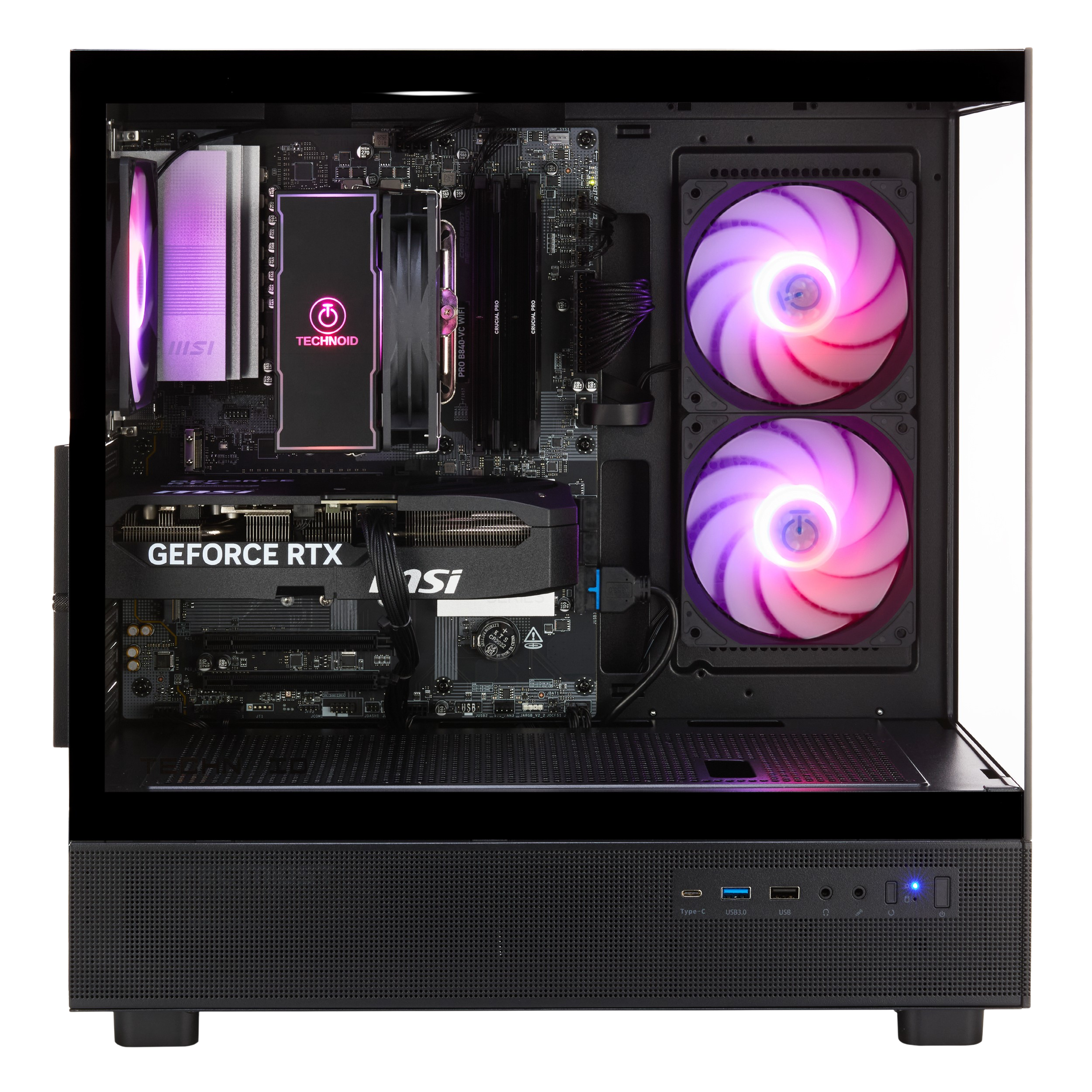 TECHNOID Glass Gaming PC - GeForce RTX 5060 - AMD Ryzen 5 9600X - 32GB DDR5 - 2TB SSD - Win 11 H - AI Ready - VR Compatible - Black