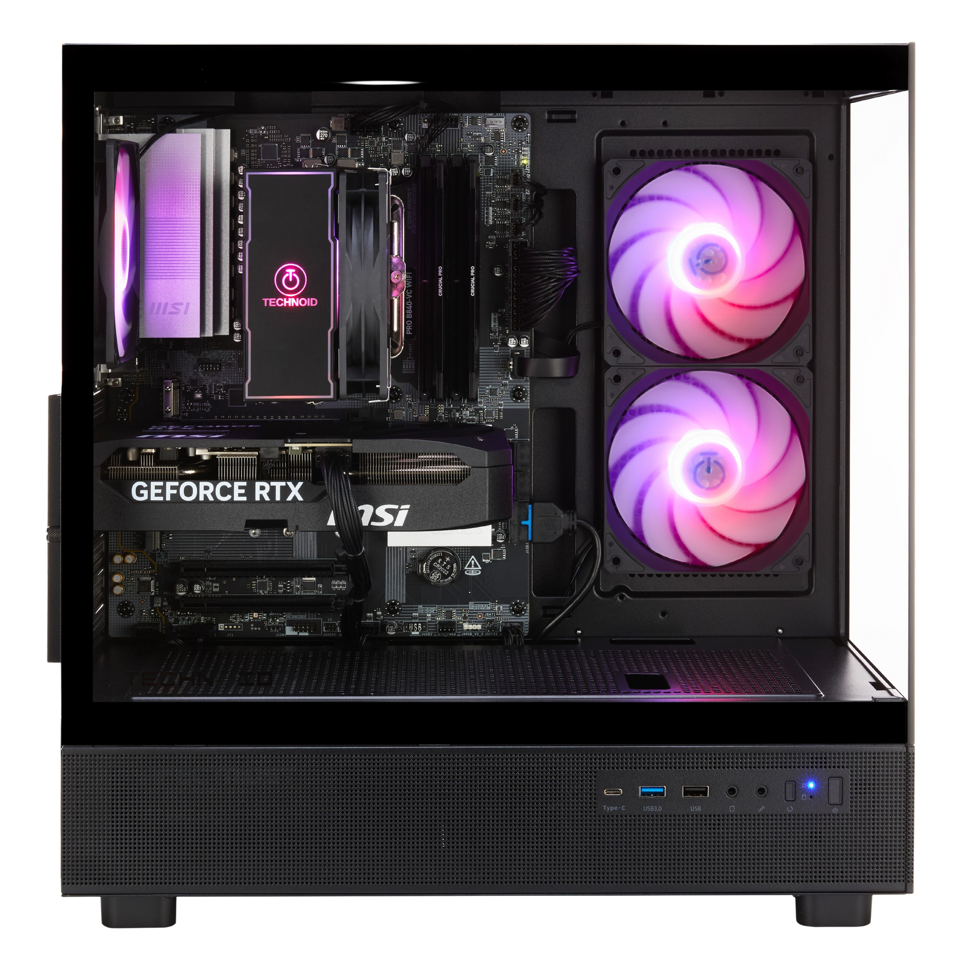 TECHNOID Glass Gaming PC - GeForce RTX 5080 - AMD Ryzen 7 9800X3D - 64GB DDR5 - 2TB SSD - Win 11 PRO - AI Ready - 850w 80 Plus Gold PSU - VR Compatible - Black
