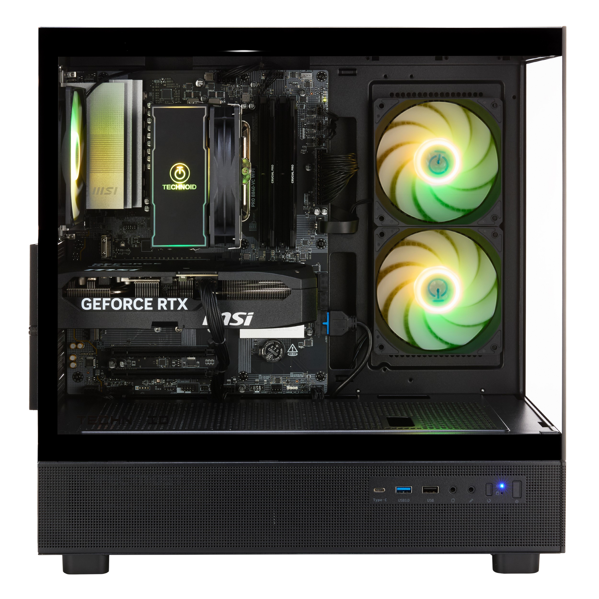 TECHNOID Glass Gaming PC - GeForce RTX 5080 - AMD Ryzen 7 9850X3D - 32GB DDR5 - 2TB SSD - Win 11 PRO - AI Ready - 850w 80 Plus Gold PSU - VR Compatible - Black