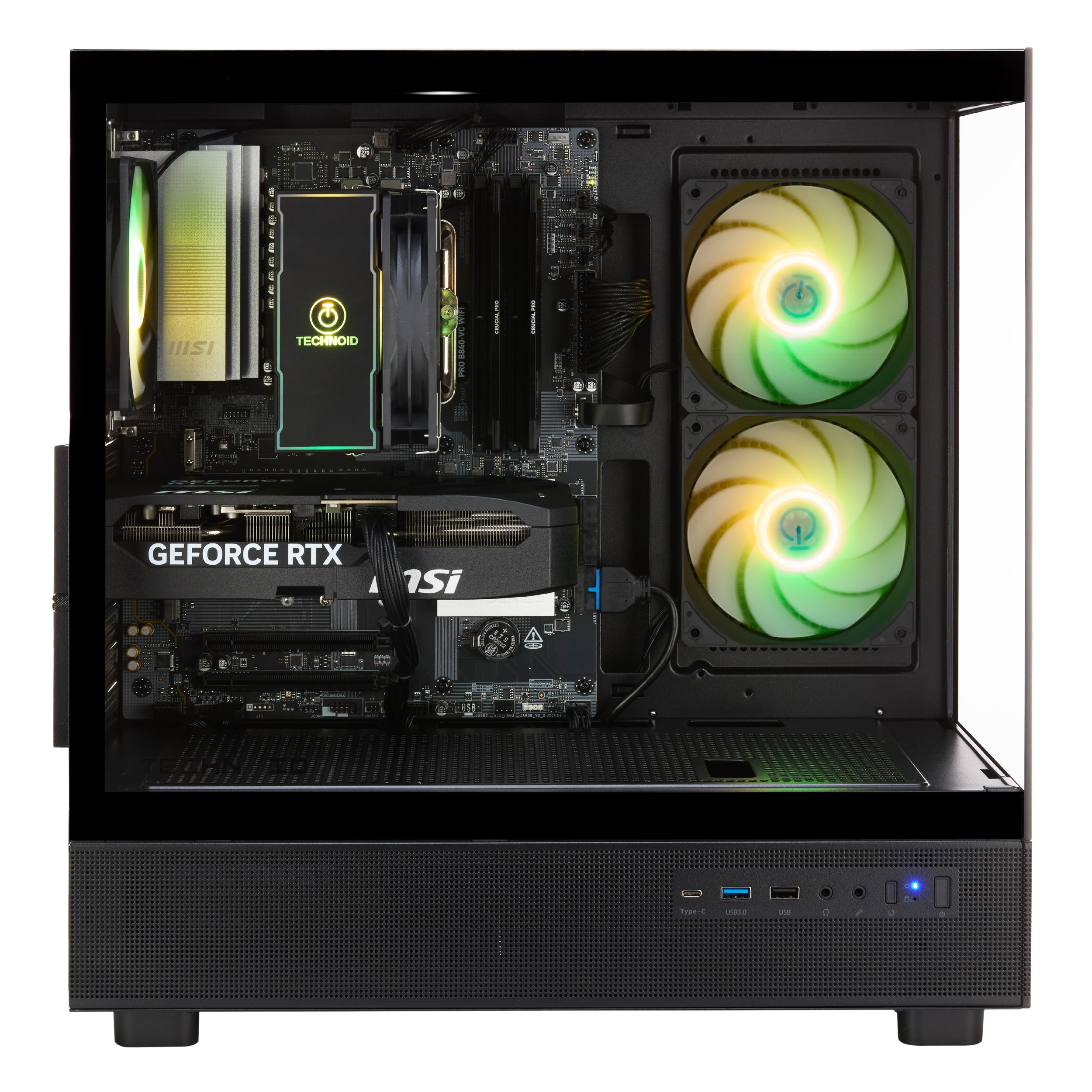 TECHNOID Glass Gaming PC - GeForce RTX 5060 - AMD Ryzen 5 9600X - 32GB DDR5 - 2TB SSD - Win 11 H - AI Ready - VR Compatible - Black