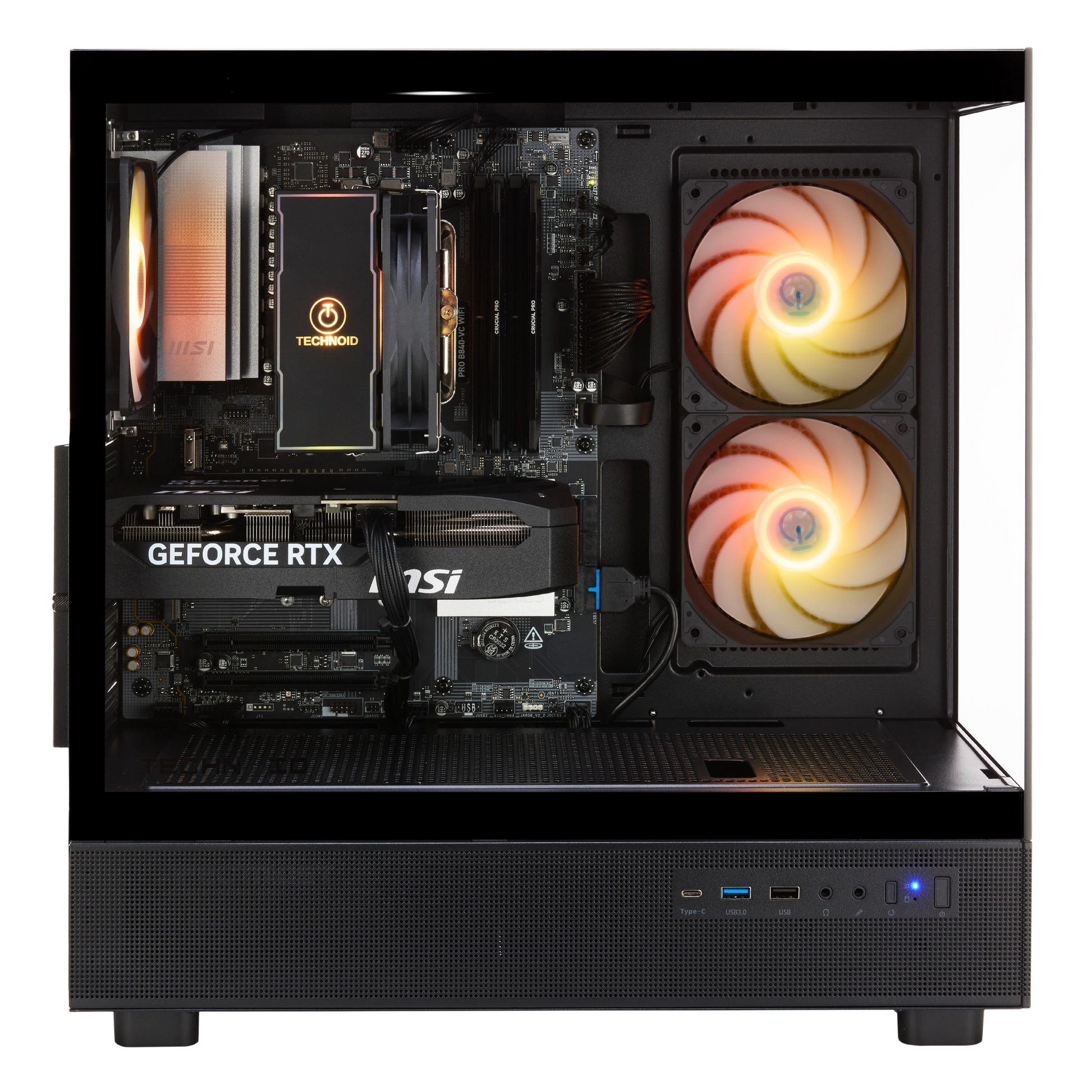 TECHNOID Glass Gaming PC - GeForce RTX 5080 - AMD Ryzen 7 9850X3D - 32GB DDR5 - 2TB SSD - Win 11 PRO - AI Ready - 850w 80 Plus Gold PSU - VR Compatible - Black