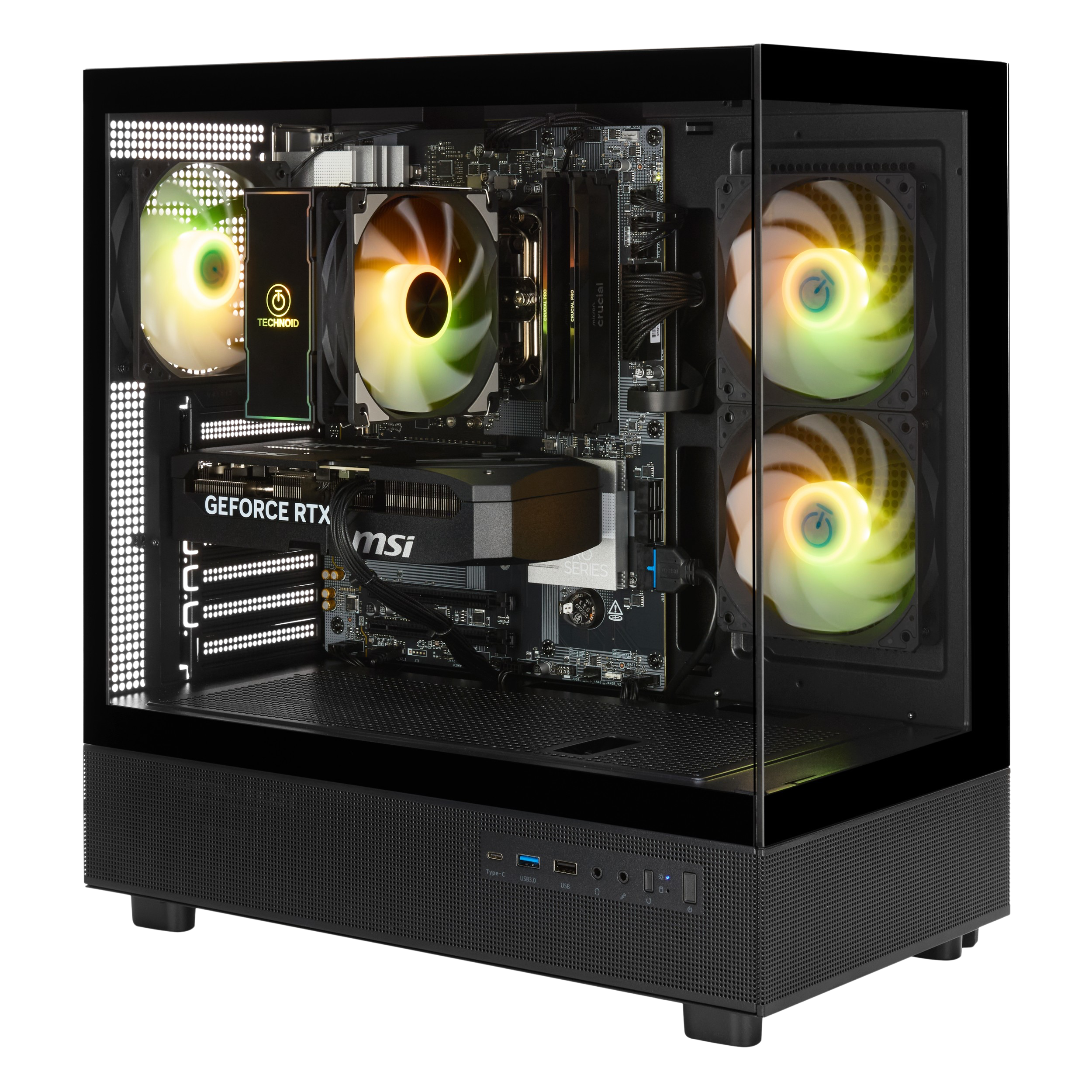 TECHNOID Glass Gaming PC - GeForce RTX 5060 - AMD Ryzen 5 9600X - 32GB DDR5 - 2TB SSD - Win 11 H - AI Ready - VR Compatible - Black