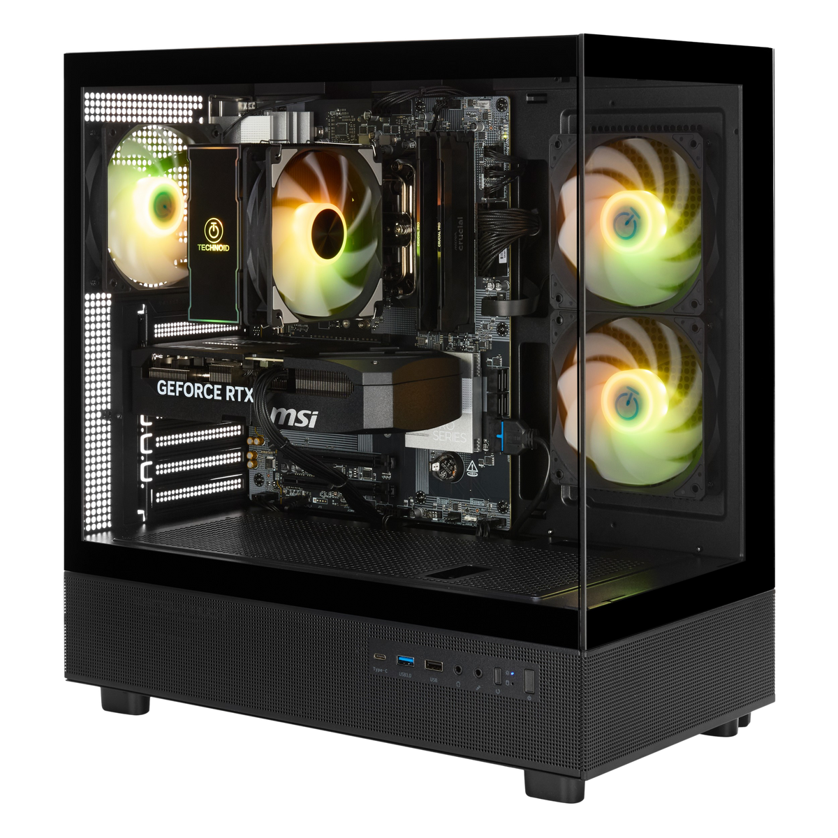 TECHNOID Glass Gaming PC - GeForce RTX 5080 - AMD Ryzen 7 9800X3D - 64GB DDR5 - 2TB SSD - Win 11 PRO - AI Ready - 850w 80 Plus Gold PSU - VR Compatible - Black