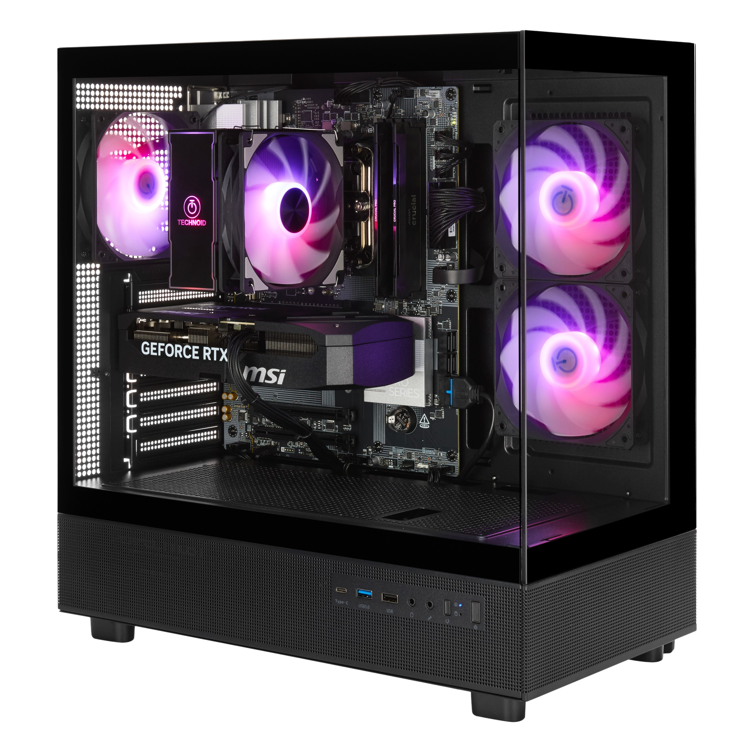 TECHNOID Glass Gaming PC - GeForce RTX 5060 - AMD Ryzen 5 9600X - 32GB DDR5 - 2TB SSD - Win 11 H - AI Ready - VR Compatible - Black