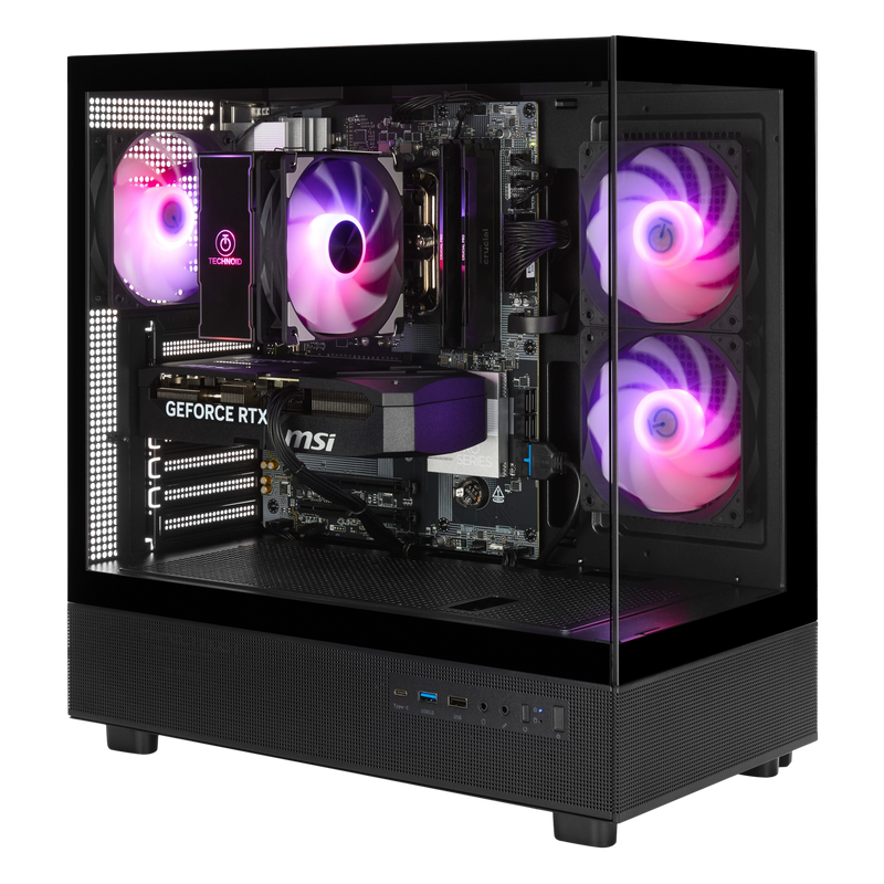 TECHNOID Glass Gaming PC - Nvidia GeForce RTX 5070 TI - AMD Ryzen 7 - 32GB Ram - 1TB SSD - Win 11 H - AI Ready - VR Compatible - Black