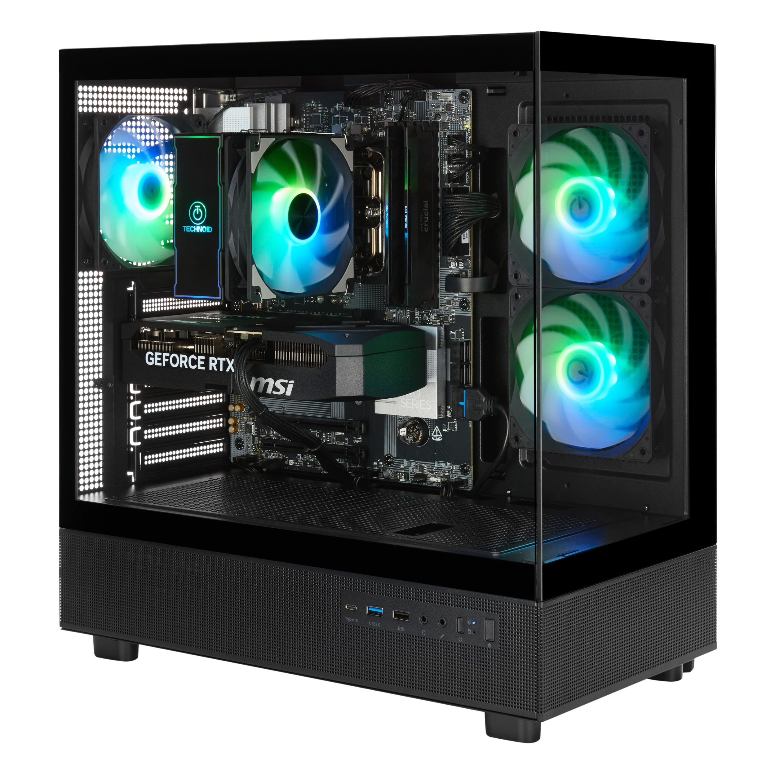 TECHNOID Glass Gaming PC - GeForce RTX 5060 - AMD Ryzen 5 9600X - 32GB DDR5 - 2TB SSD - Win 11 H - AI Ready - VR Compatible - Black