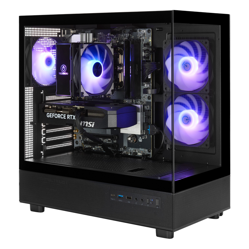 TECHNOID Glass Gaming PC - GeForce RTX 5060 - AMD Ryzen 7 - 32GB Ram - 1TB SSD - Win 11 H - AI Ready - VR Compatible - Black