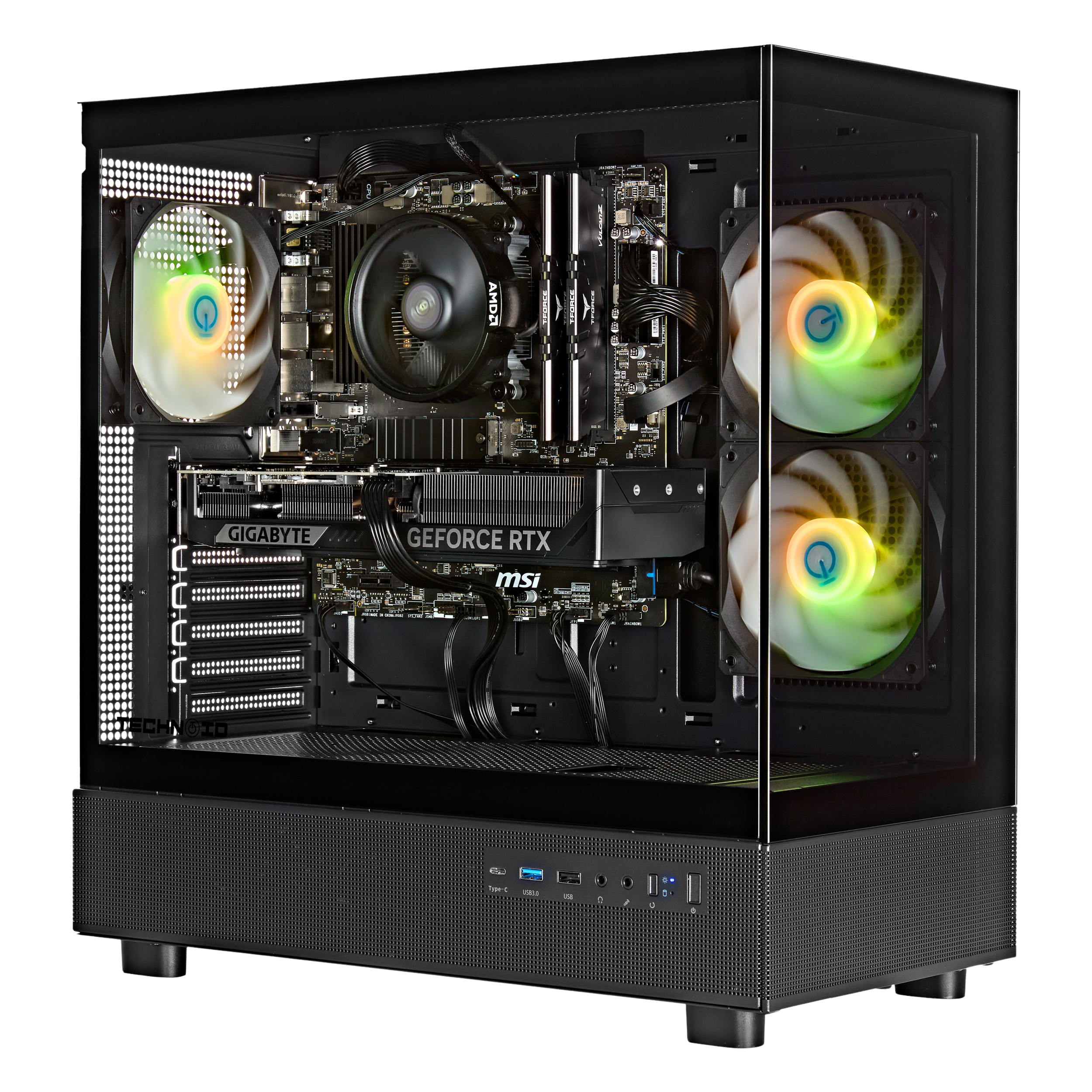 TECHNOID Glass GAMING PC (RTX 5050 - Ryzen 5 - 16GB RAM - 500GB SSD - WIN 11 P- Wifi - 3 Years Warranty - Black)