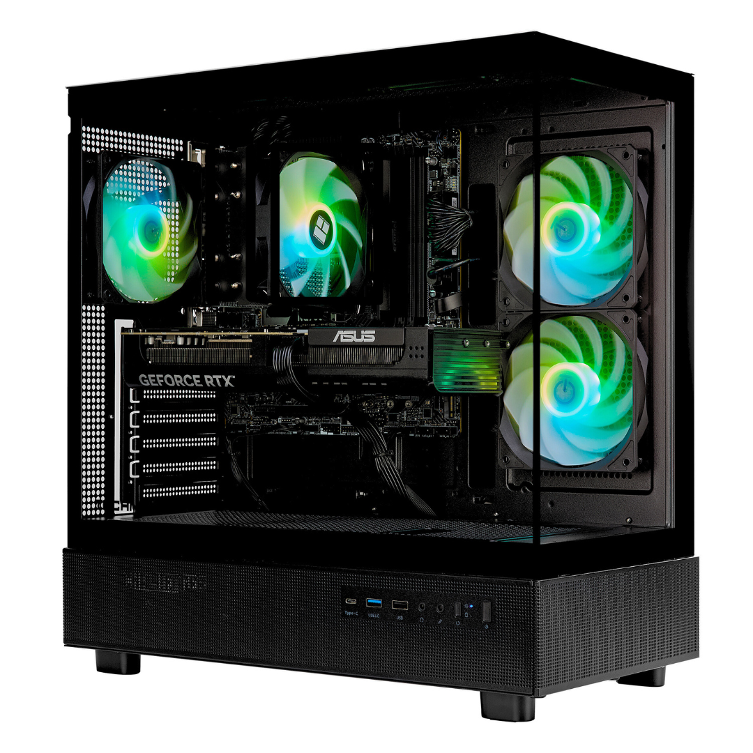 TECHNOID Glass Gaming PC - AMD Radeon RX 9070 XT- AMD Ryzen 7 7700 - 32GB DDR5 - 1TB SSD - Win 11 H - AI Ready - VR Compatible - Black