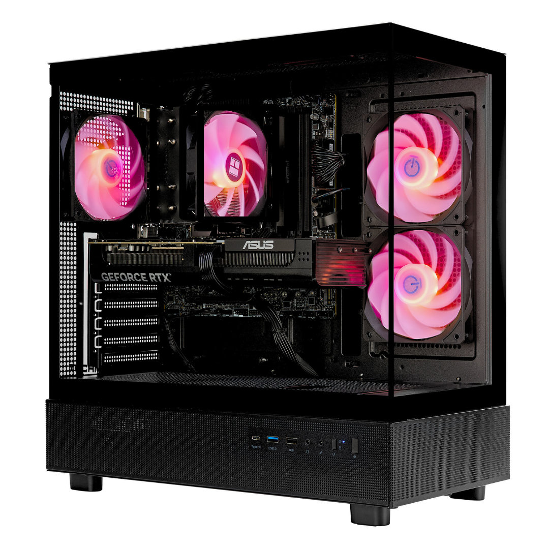 TECHNOID Glass Gaming PC - AMD Radeon RX 9070 XT- AMD Ryzen 7 7700 - 32GB DDR5 - 1TB SSD - Win 11 H - AI Ready - VR Compatible - Black