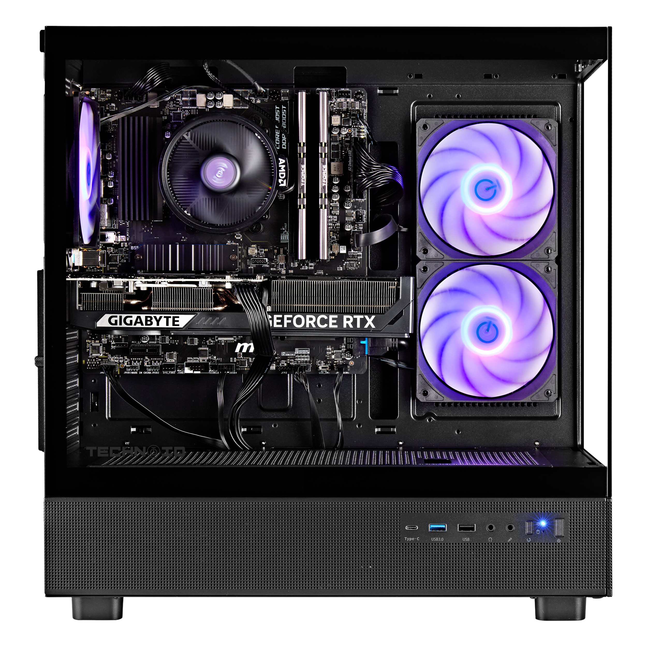 TECHNOID Glass GAMING PC (RTX 5050 - Ryzen 5 - 16GB RAM - 500GB SSD - WIN 11 P- Wifi - 3 Years Warranty - Black)