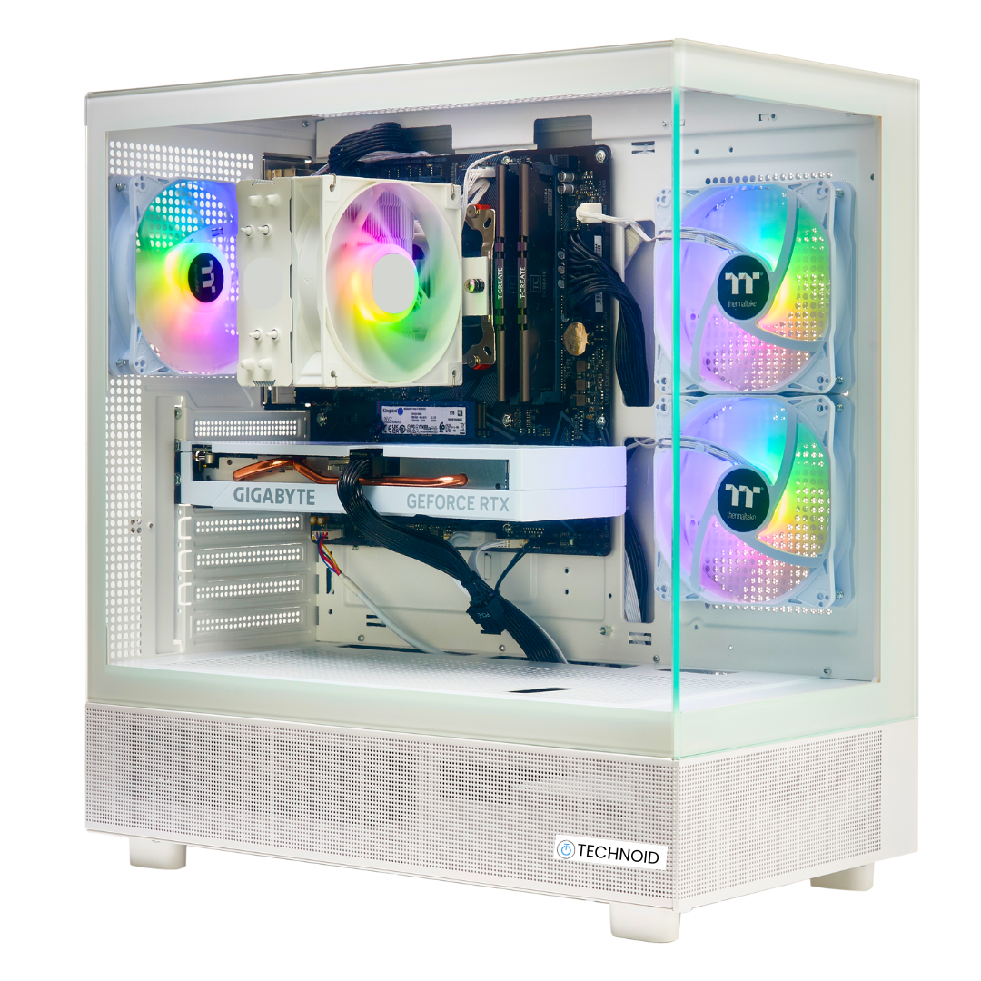 TECHNOID Glass Gaming PC - AMD Radeon RX 9060 XT - AMD Ryzen 5 9600x - 32GB DDR5 - 1TB SSD - Win 11 PRO - AI Ready - VR Compatible - White