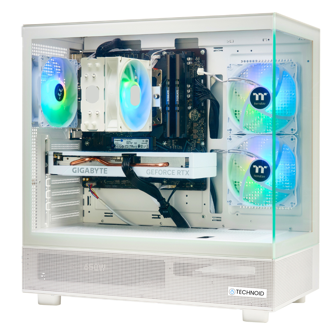 TECHNOID Glass Gaming PC - AMD Radeon RX 9060 XT - AMD Ryzen 5 9600x - 32GB DDR5 - 1TB SSD - Win 11 PRO - AI Ready - VR Compatible - White