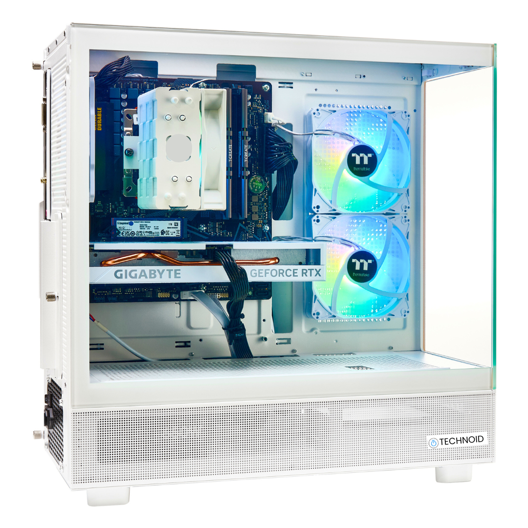 TECHNOID Glass Gaming PC - AMD Radeon RX 9060 XT - AMD Ryzen 5 9600x - 32GB DDR5 - 1TB SSD - Win 11 PRO - AI Ready - VR Compatible - White