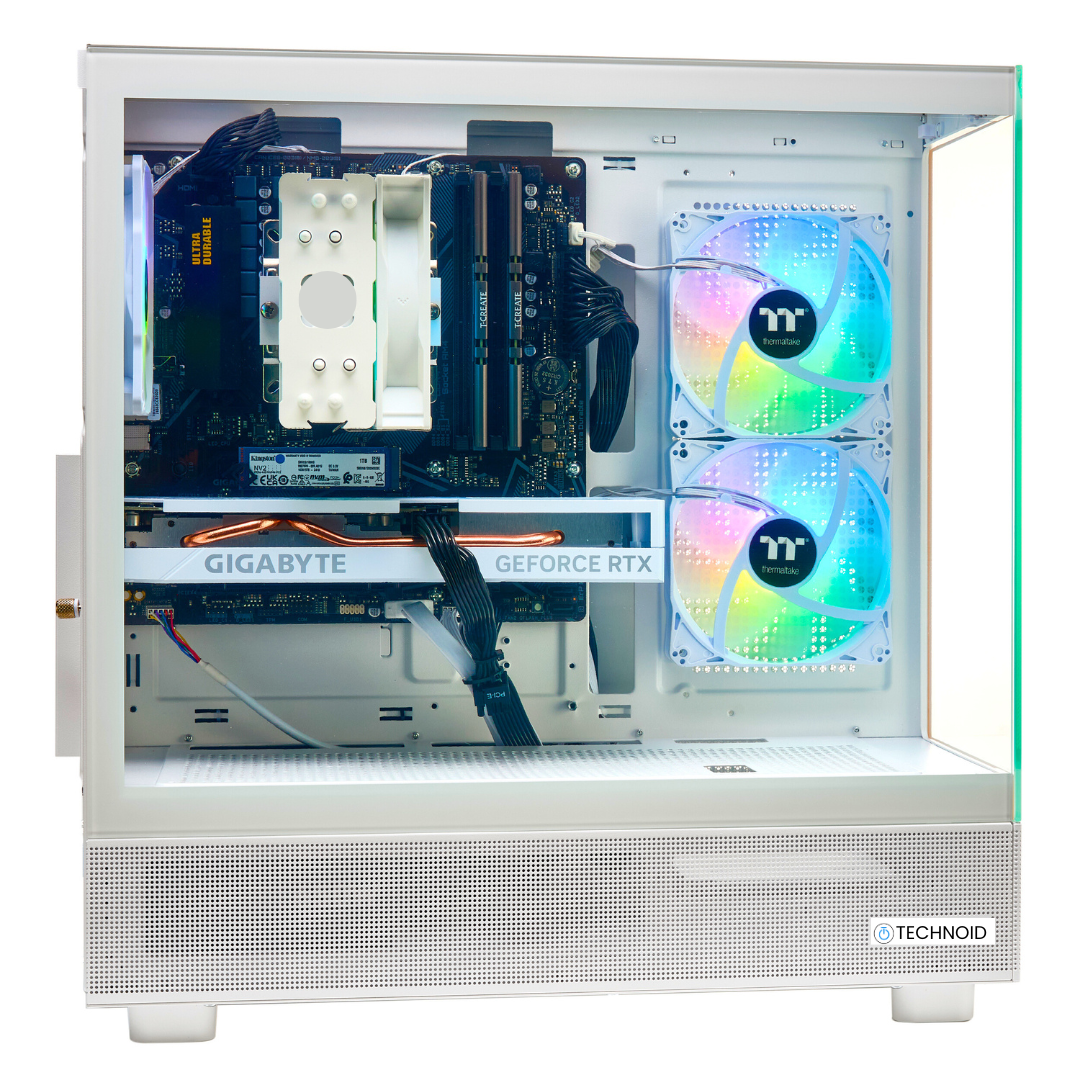 TECHNOID Glass Gaming PC - AMD Radeon RX 9060 XT - AMD Ryzen 5 9600x - 32GB DDR5 - 1TB SSD - Win 11 PRO - AI Ready - VR Compatible - White