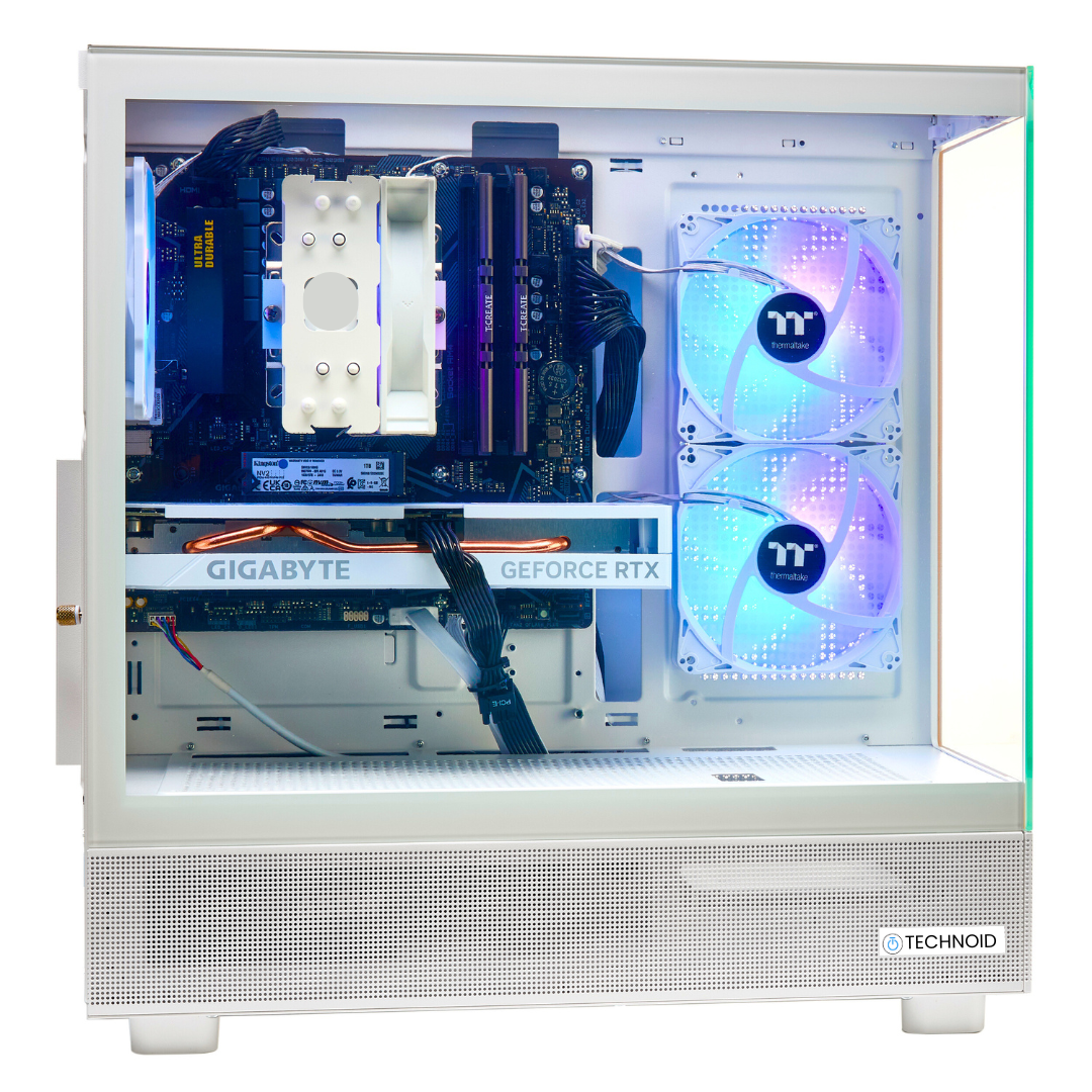 TECHNOID Glass Gaming PC - AMD Radeon RX 9060 XT - AMD Ryzen 5 9600x - 32GB DDR5 - 1TB SSD - Win 11 PRO - AI Ready - VR Compatible - White