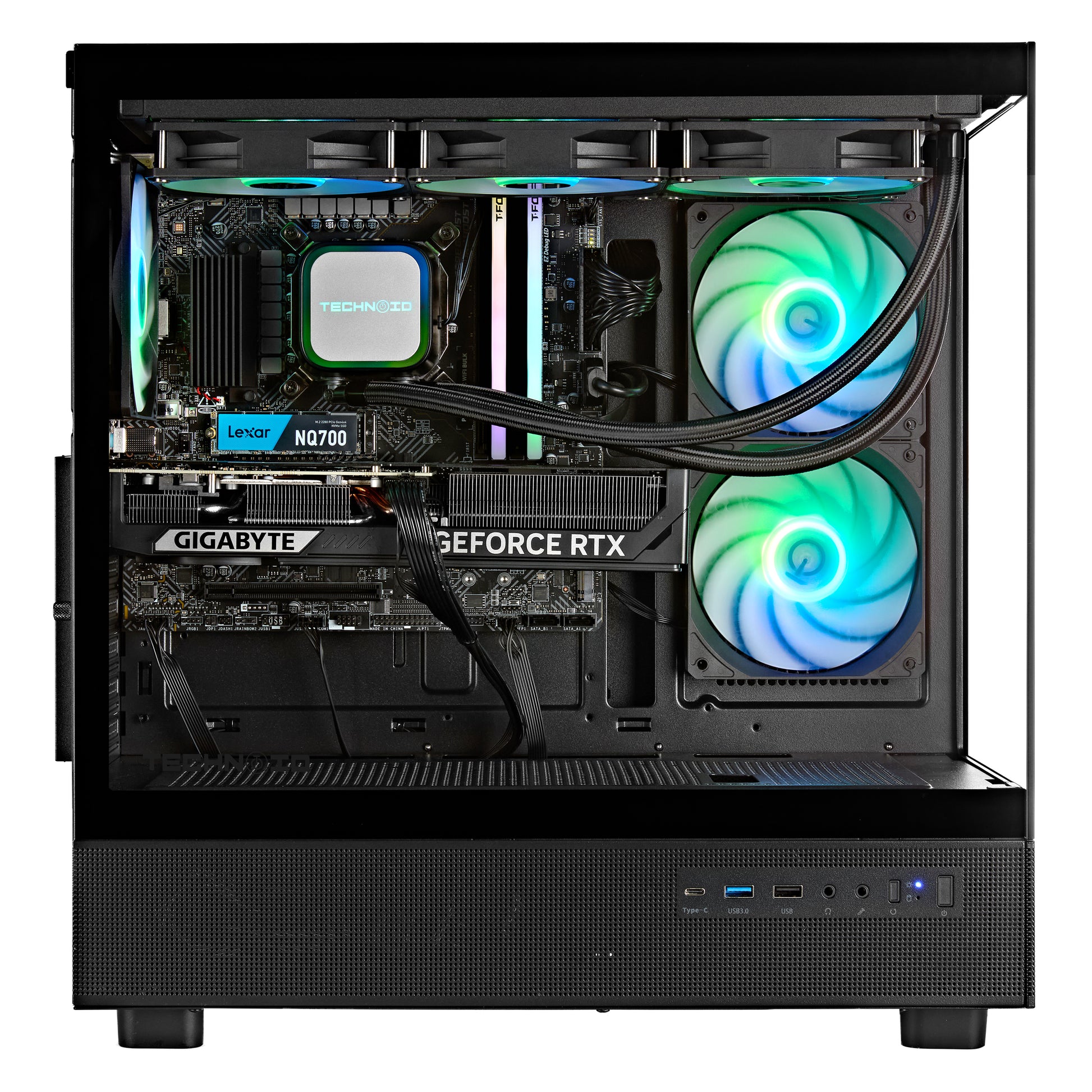 TECHNOID Glass Gaming PC - GeForce RTX 5080 - AMD Ryzen 7 7800X3D - 32GB DDR5 - 2TB SSD - Win 11 PRO - AI Ready - VR Compatible - Wifi Bluetooth - Black