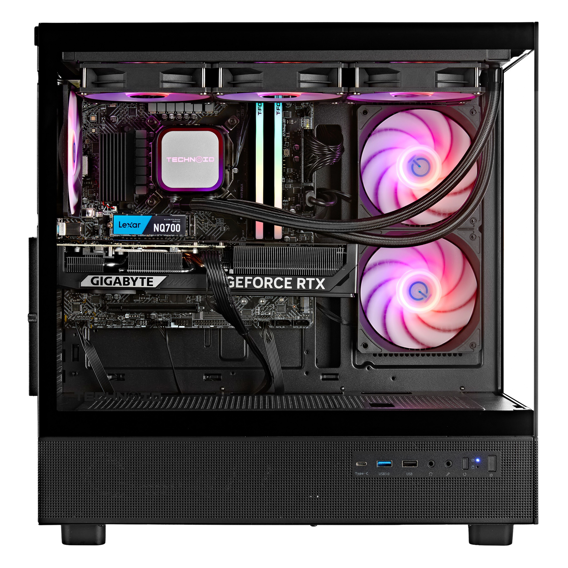 TECHNOID Glass Gaming PC - GeForce RTX 5080 - AMD Ryzen 9 9950X3D - 64GB DDR5 - 2TB SSD - Win 11 PRO - AI Ready - 850w 80 Plus Gold PSU - VR Compatible - Black