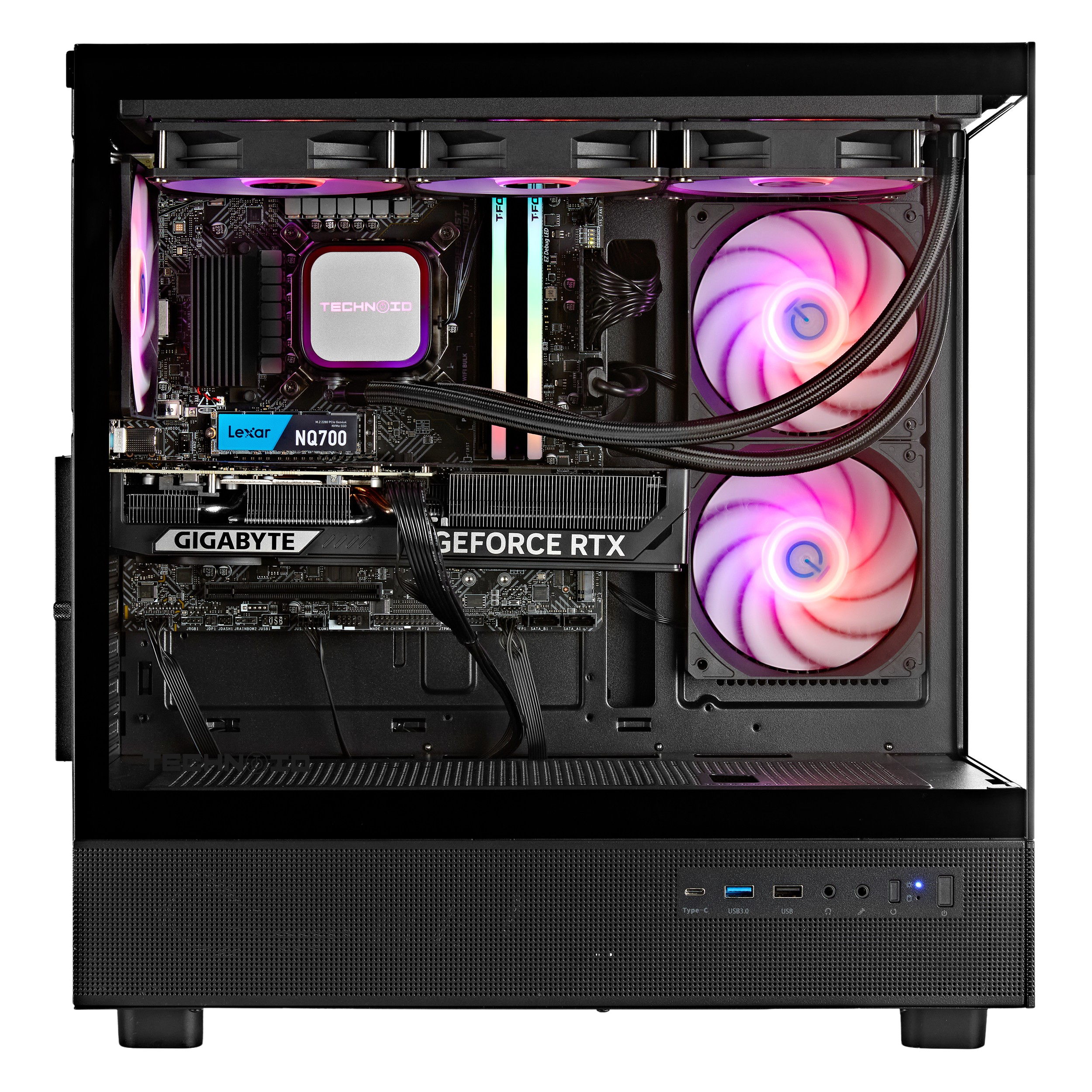 TECHNOID Glass Gaming PC - GeForce RTX 5080 - AMD Ryzen 9 9950X3D - 64GB DDR5 - 2TB SSD - Win 11 PRO - AI Ready - 850w 80 Plus Gold PSU - VR Compatible - Black