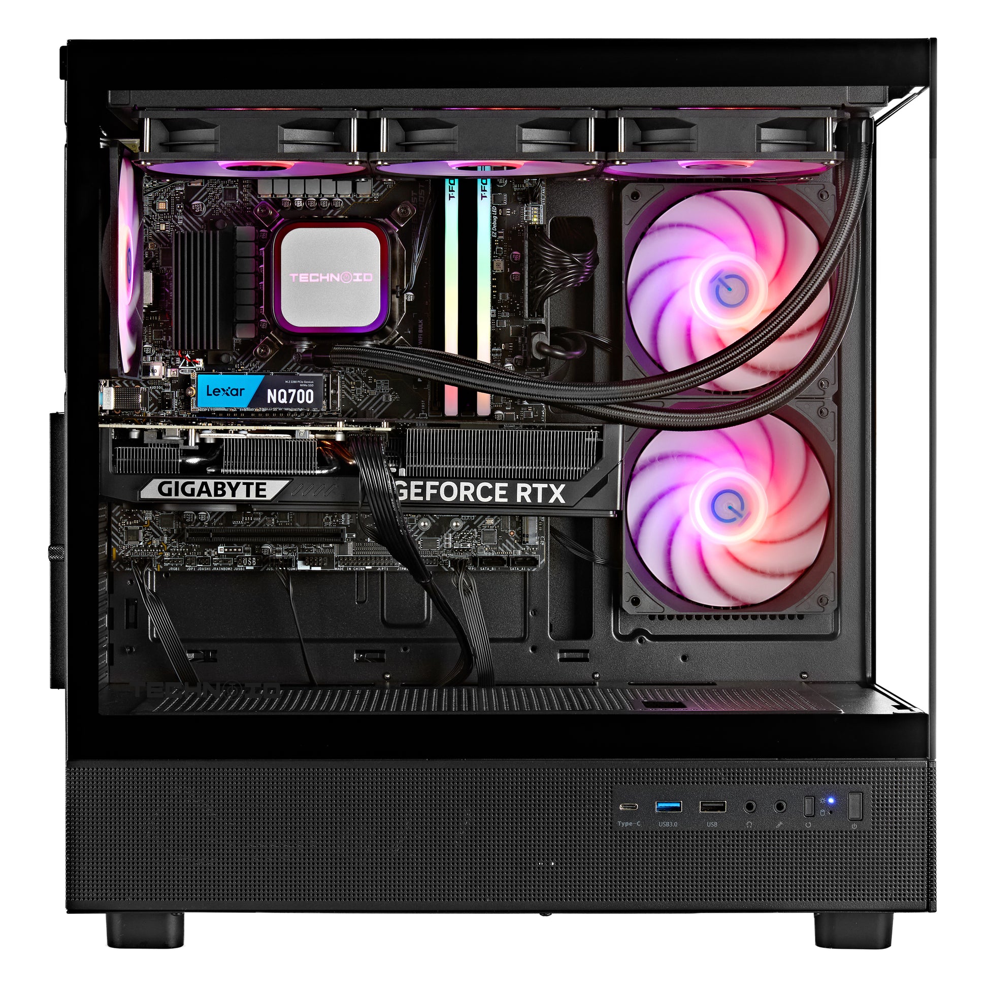 TECHNOID Glass Gaming PC - GeForce RTX 5080 - AMD Ryzen 7 7800X3D - 32GB DDR5 - 2TB SSD - Win 11 PRO - AI Ready - VR Compatible - Wifi Bluetooth - Black