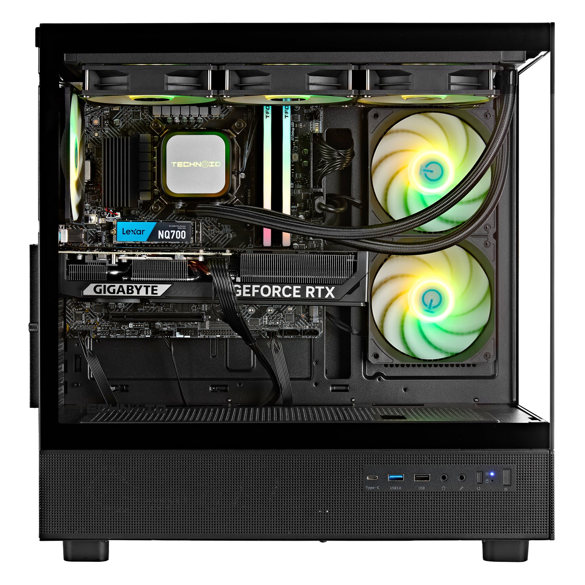 TECHNOID Glass Gaming PC - GeForce RTX 5080 - AMD Ryzen 7 7800X3D - 32GB DDR5 - 2TB SSD - Win 11 PRO - AI Ready - VR Compatible - Wifi Bluetooth - Black