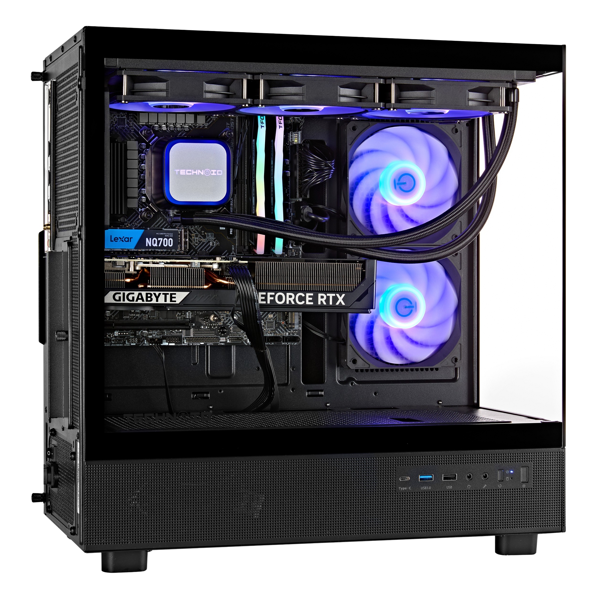 TECHNOID Glass Gaming PC - GeForce RTX 5080 - AMD Ryzen 9 9950X3D - 64GB DDR5 - 2TB SSD - Win 11 PRO - AI Ready - 850w 80 Plus Gold PSU - VR Compatible - Black